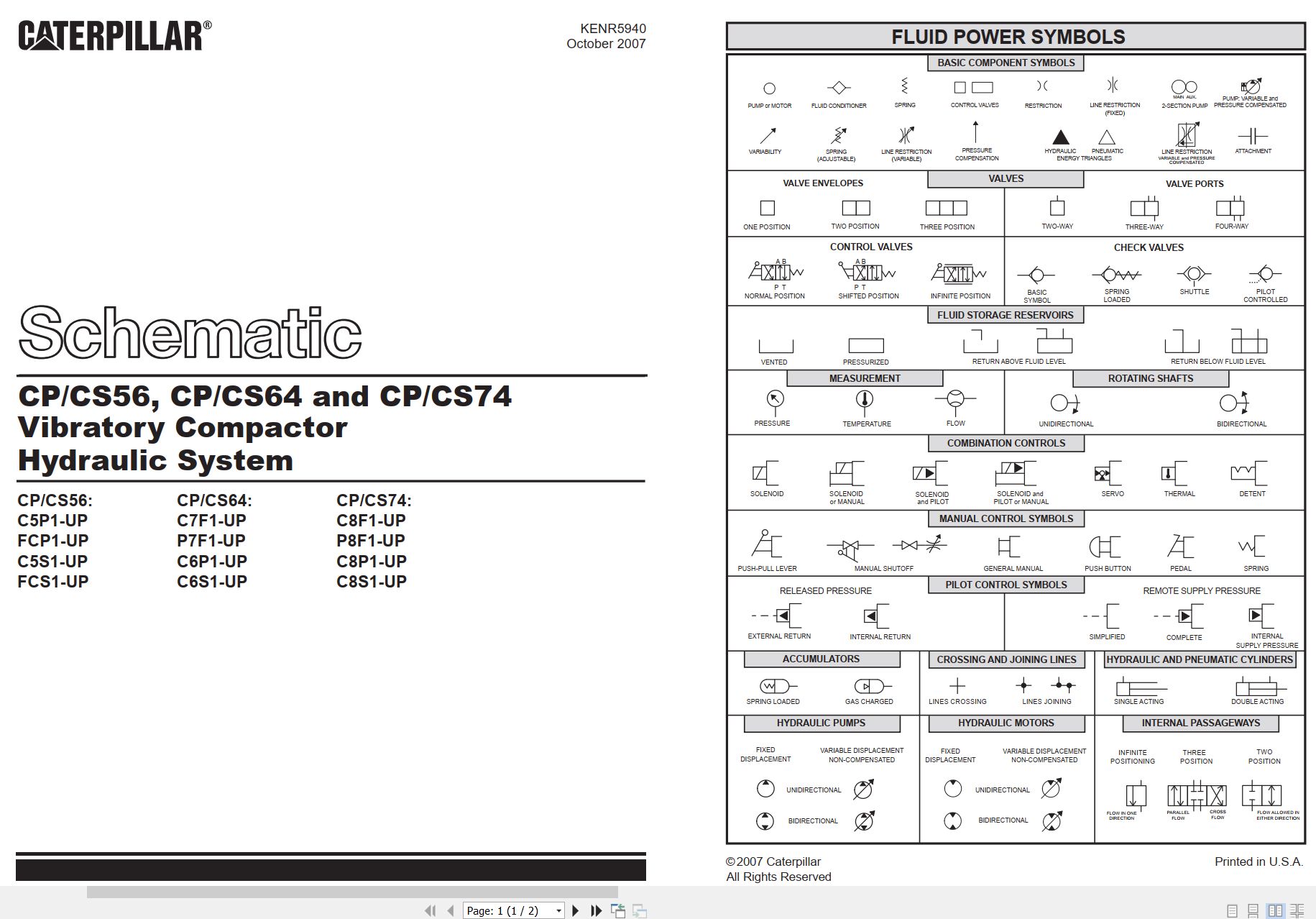 CAT Vibratory Compactor CP56 to CS74 Hydraulic Schematic KENR5940 00 2007 (1)