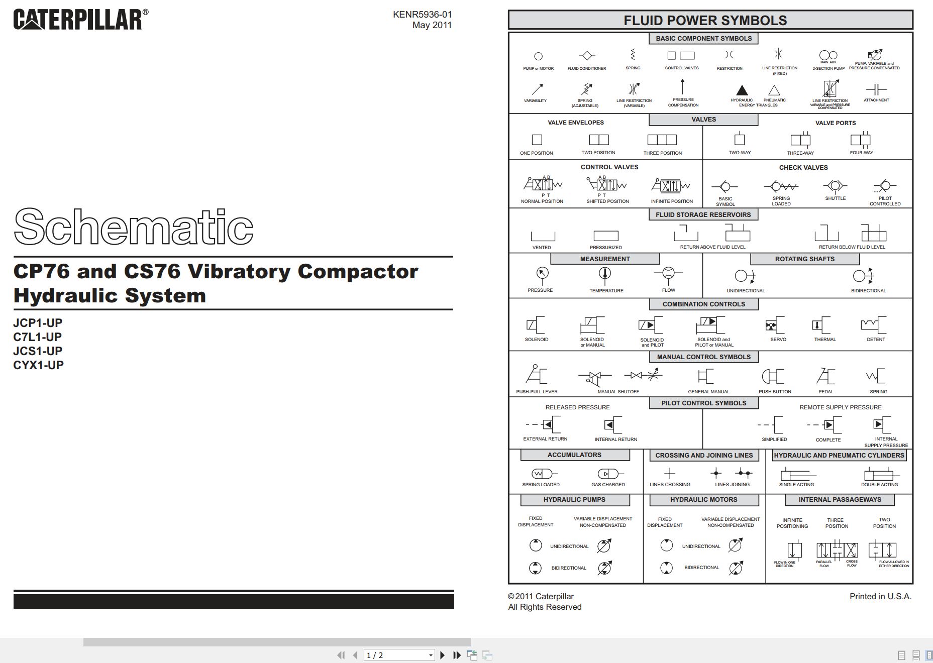 CAT Vibratory Compactor CP76 CS76 Hydraulic Schematic KENR5936 01 2011 (1)