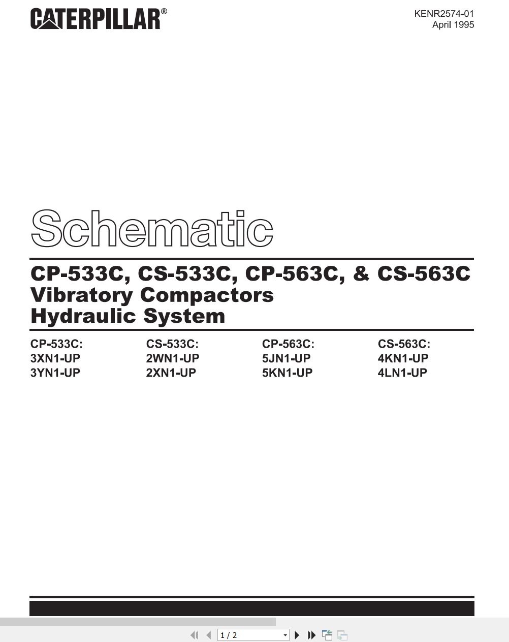 CAT Vibratory Compactor CS 533C to CS 563C Hydraulic Schematic KENR2574 01 1995 (1)
