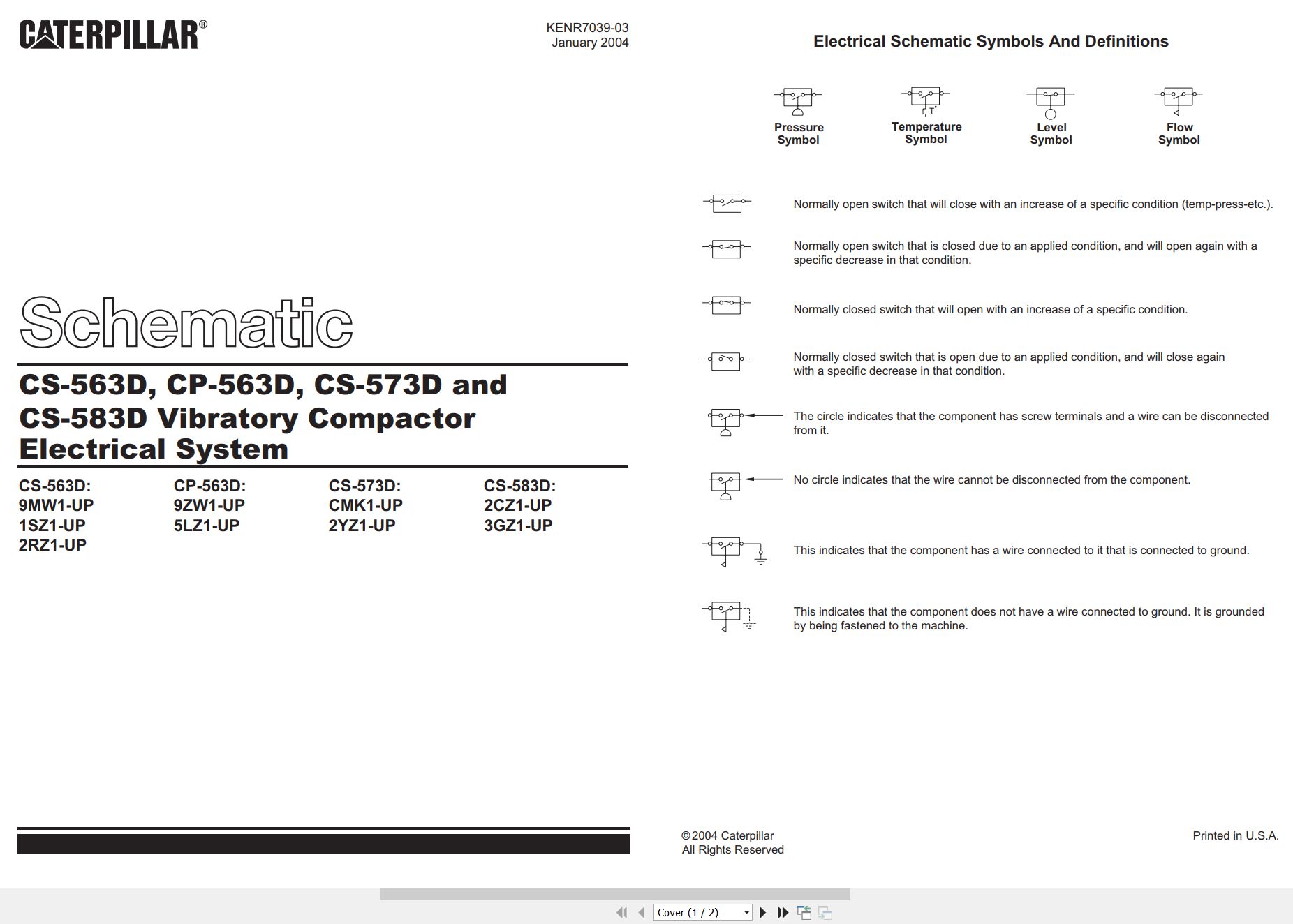 CAT Vibratory Compactor CS 563D Electrical Hydraulic Schematic (1)
