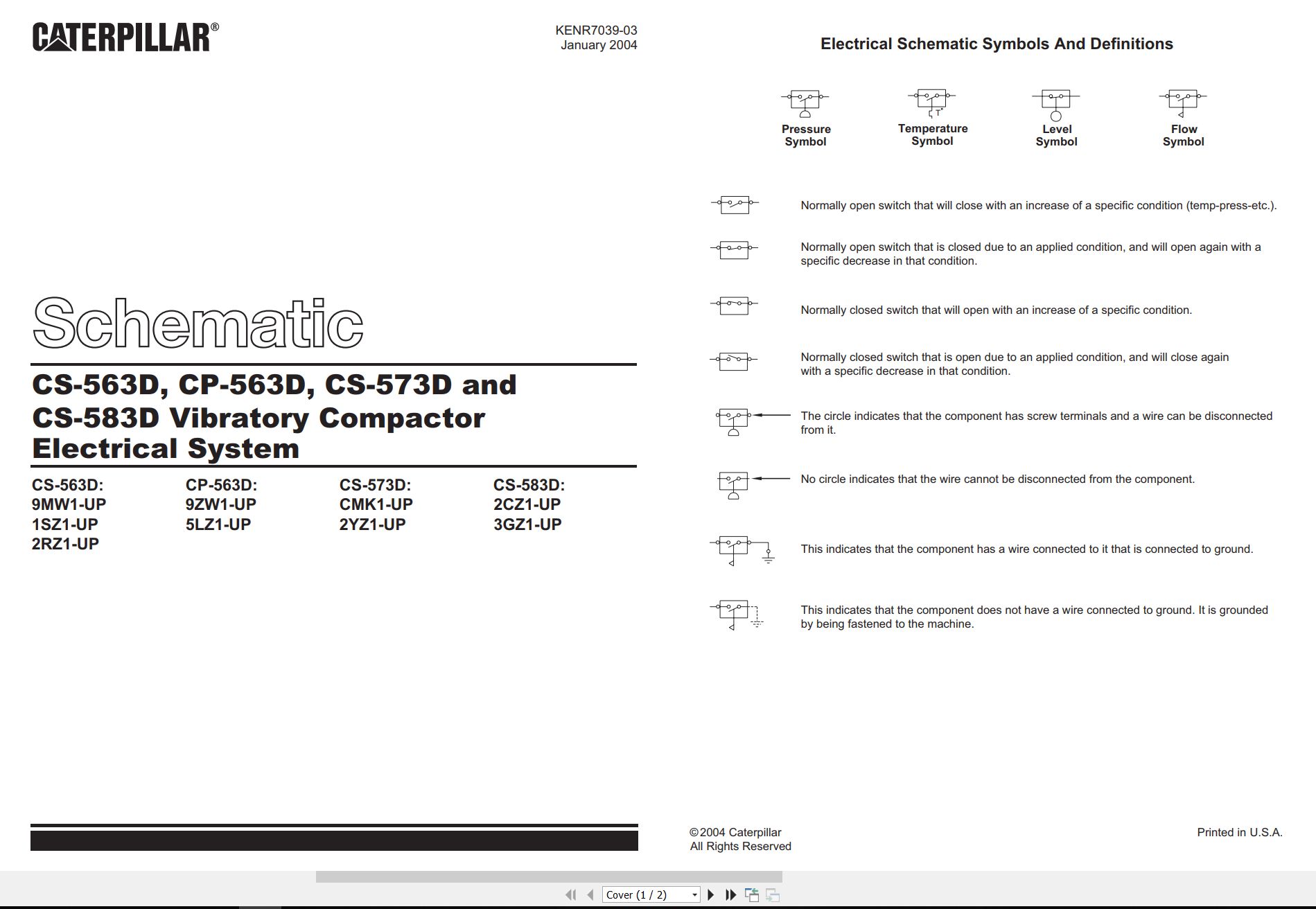 CAT Vibratory Compactor CS 573D Electrical Hydraulic Schematic (1)