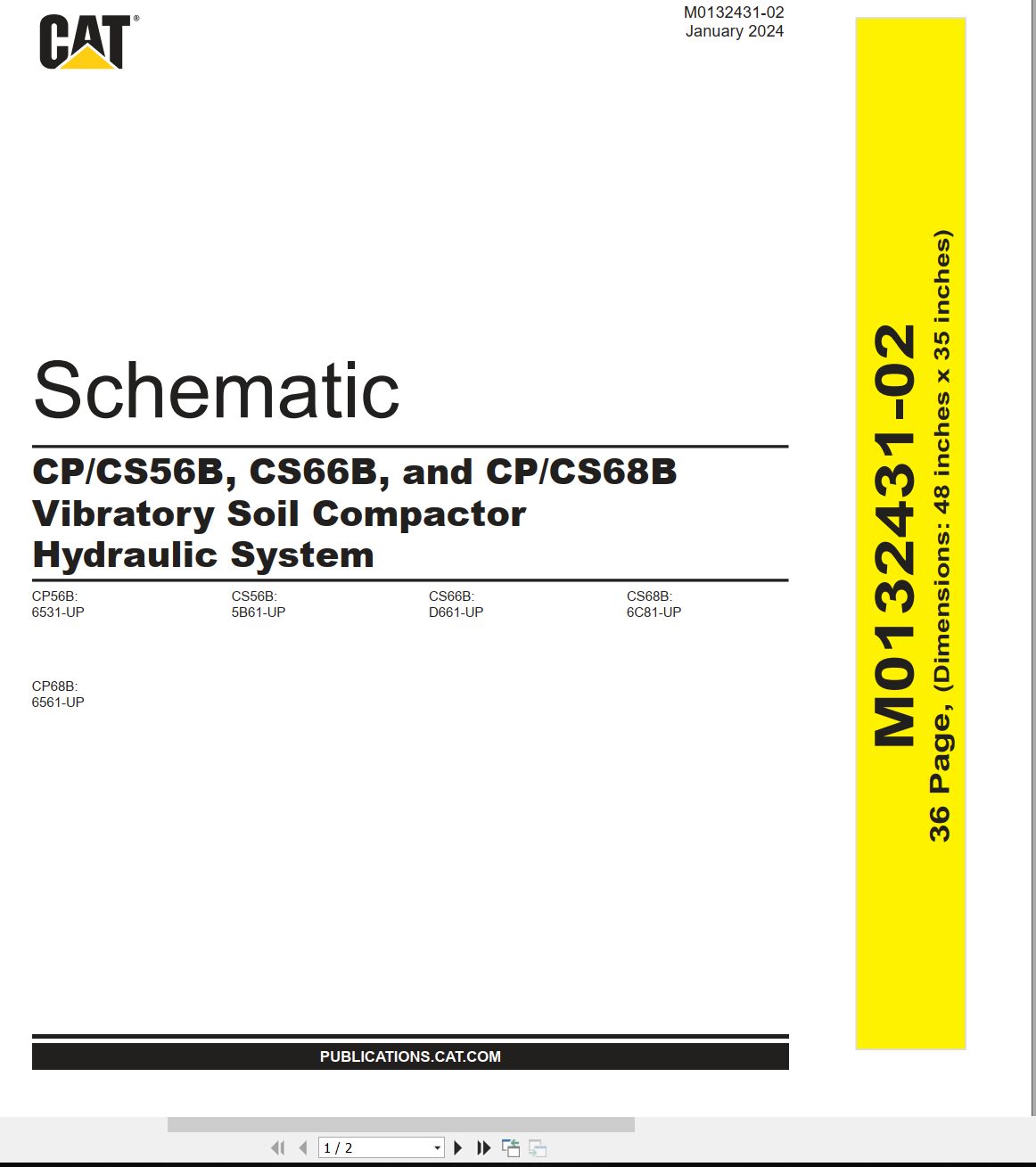 CAT Vibratory Soil Compactor CP56B to CS68B Hydraulic Schematic M0132431 02 2024 (1)