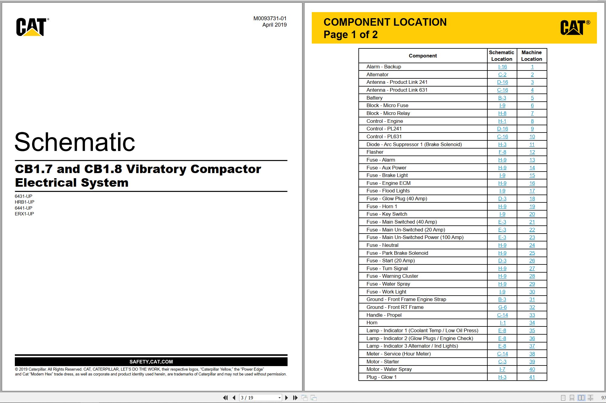 CAT Vibratory Utility Compactor CB1.8 Electrical Hydraulic Schematic (1)