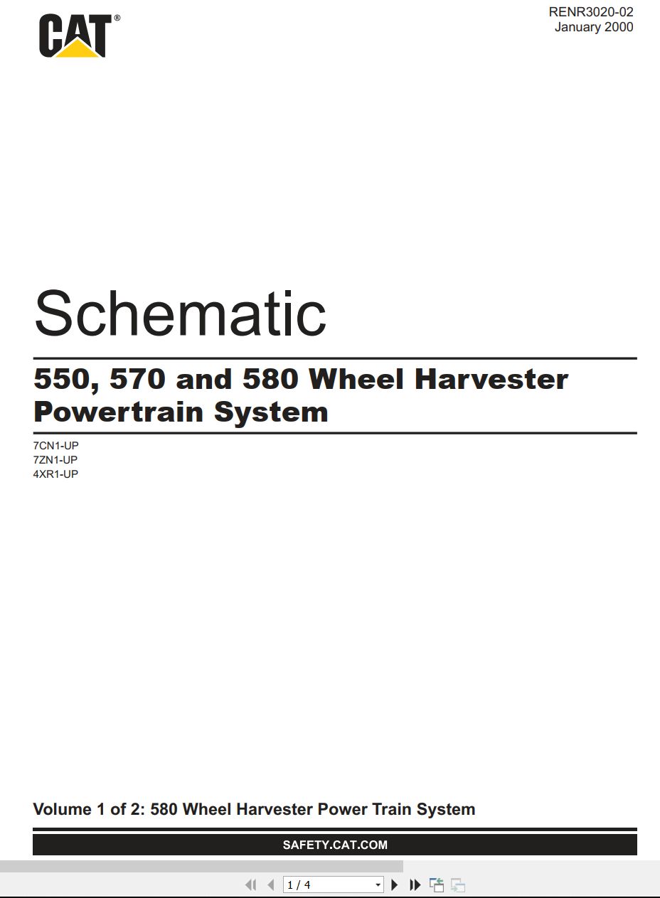 CAT Wheel Harvester 550 570 580 Power Train System Schematic RENR3020 02 2000 (1)
