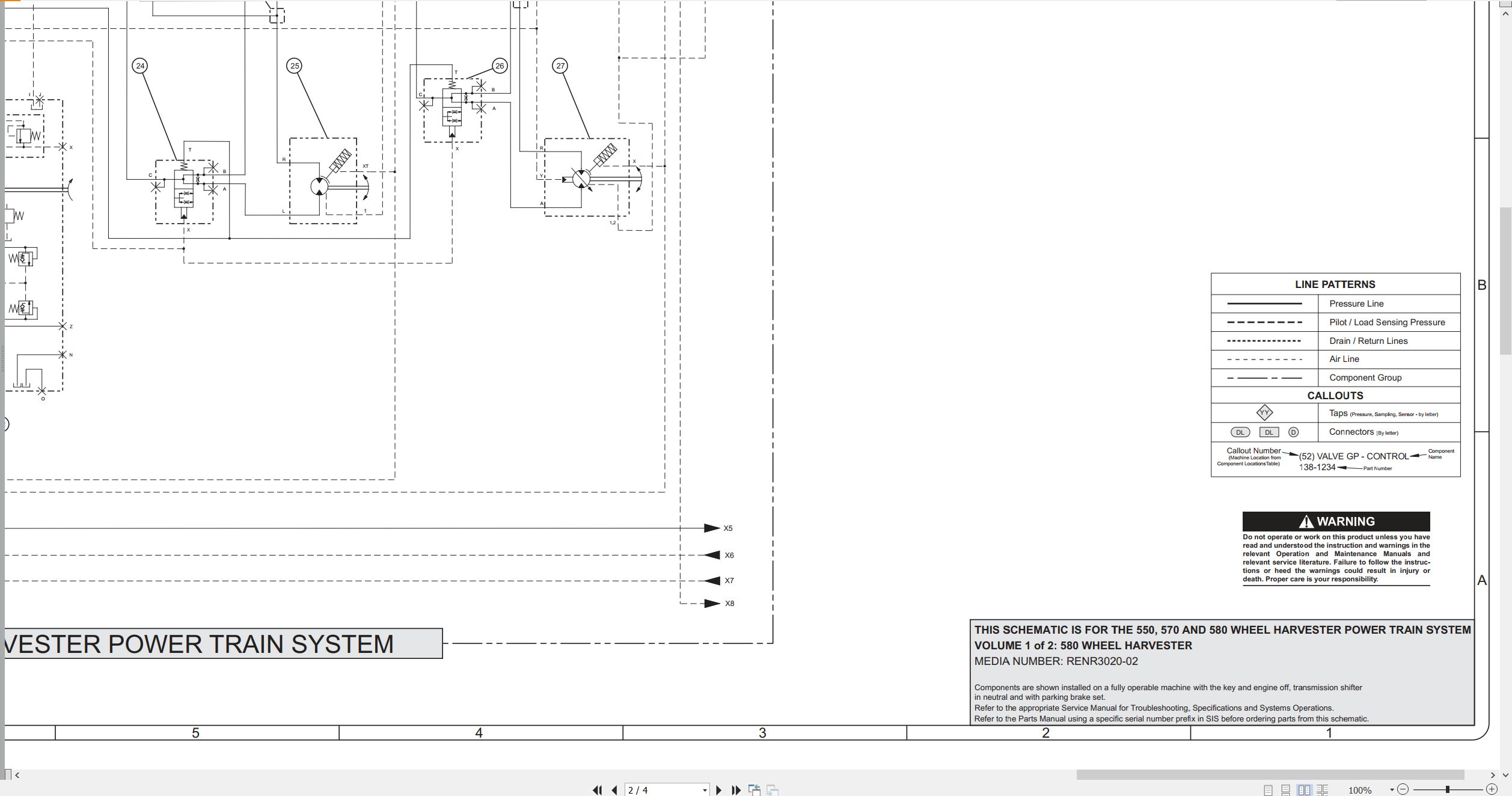 CAT Wheel Harvester 550 570 580 Power Train System Schematic RENR3020 02 2000 (2)