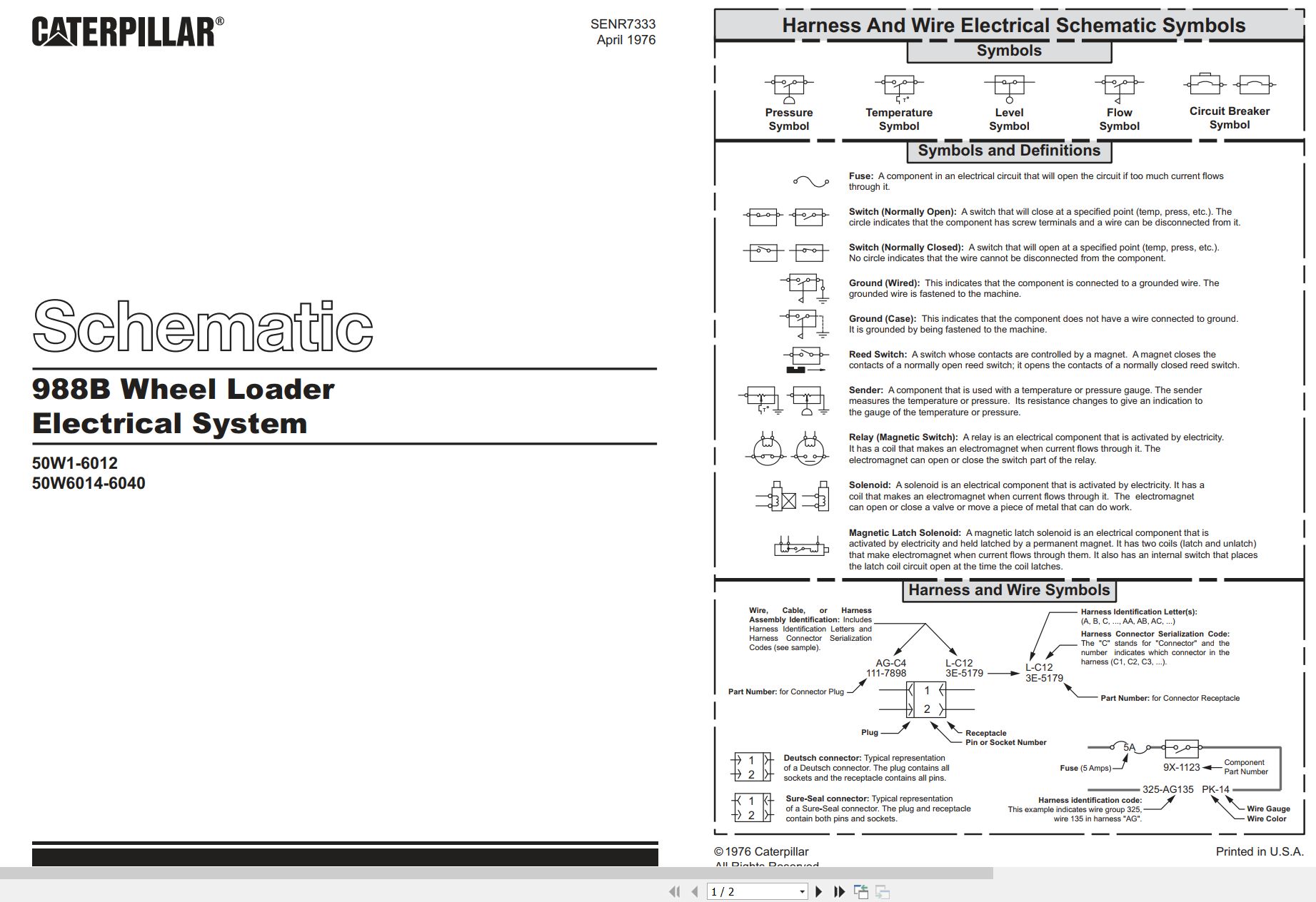 CAT Wheel Loader 988B Electrical Schematic SENR7333 00 1976 (1)