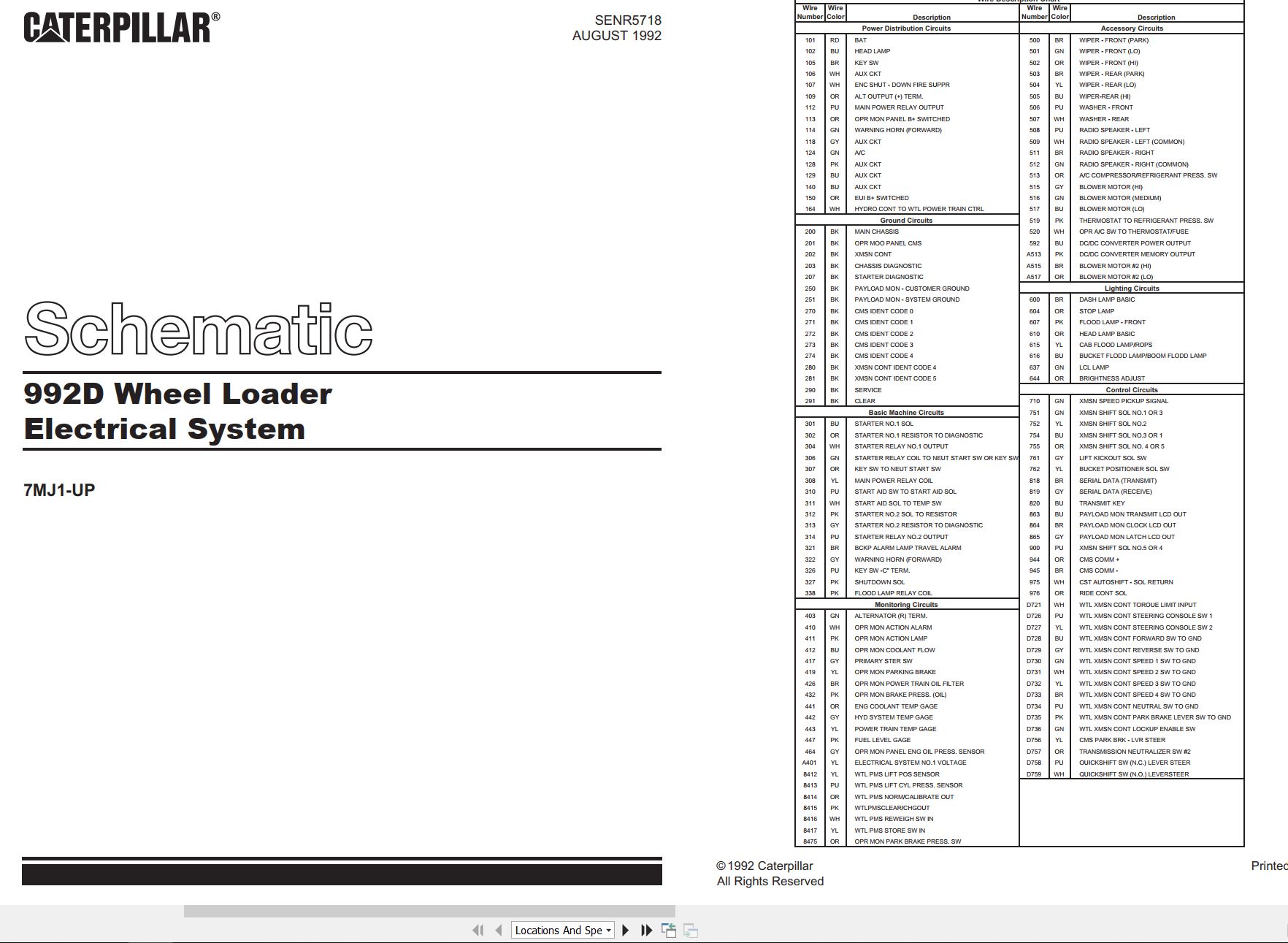 CAT Wheel Loader 992D Electrical Schematic SENR5718 00 1992 (1)