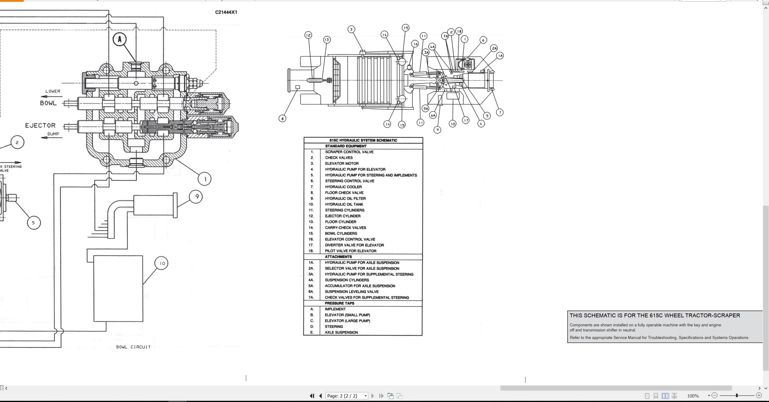 CAT Wheel Tractor Scraper 615C Electrical Hydraulic Schematic (3)