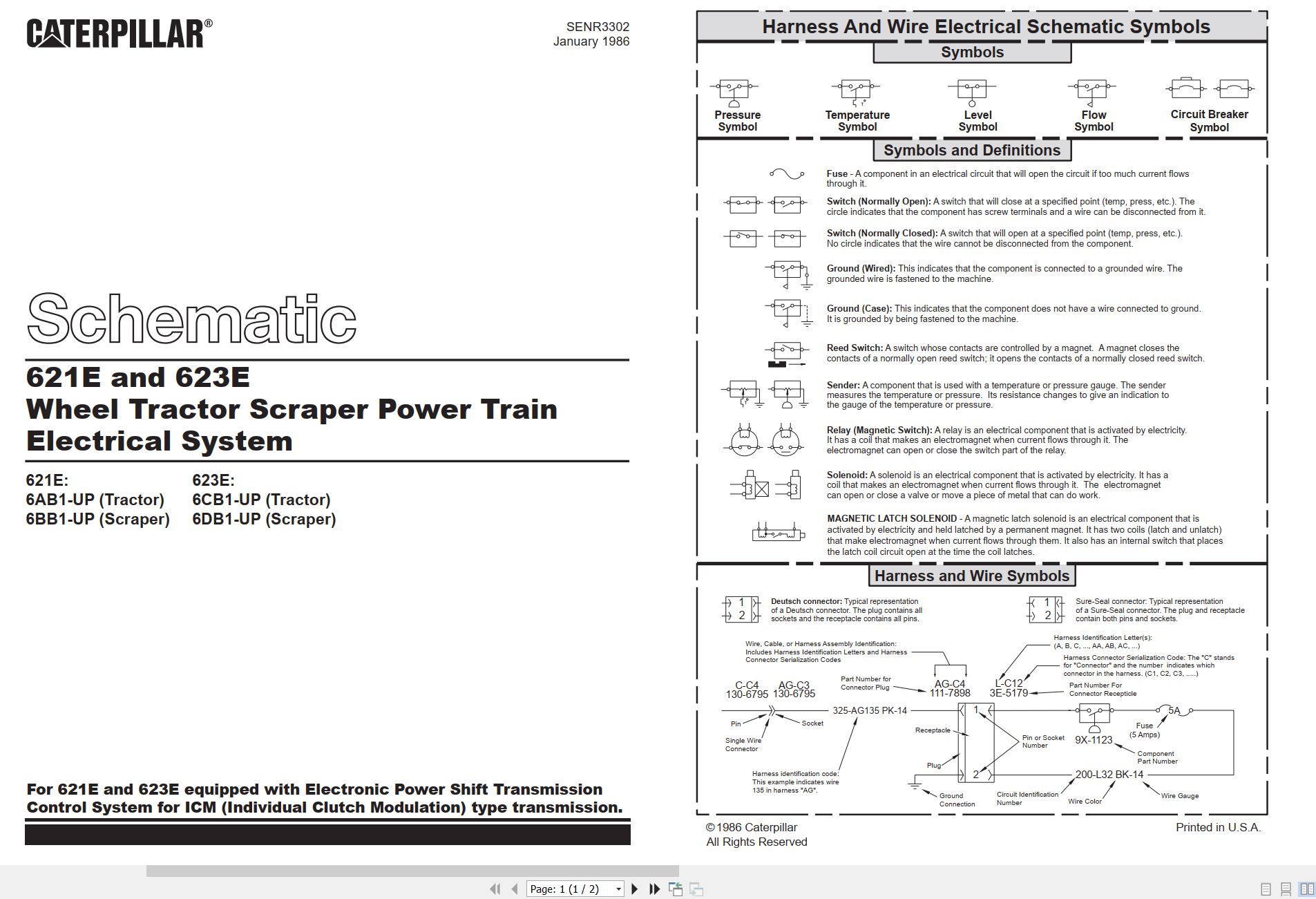 CAT Wheel Tractor Scraper 623E Electrical Hydraulic Schematic (1)