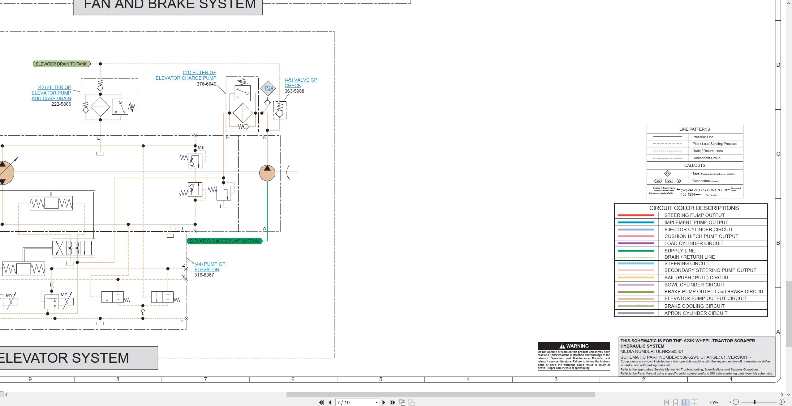 CAT Wheel Tractor Scraper 623K Electrical Hydraulic Schematic (3)