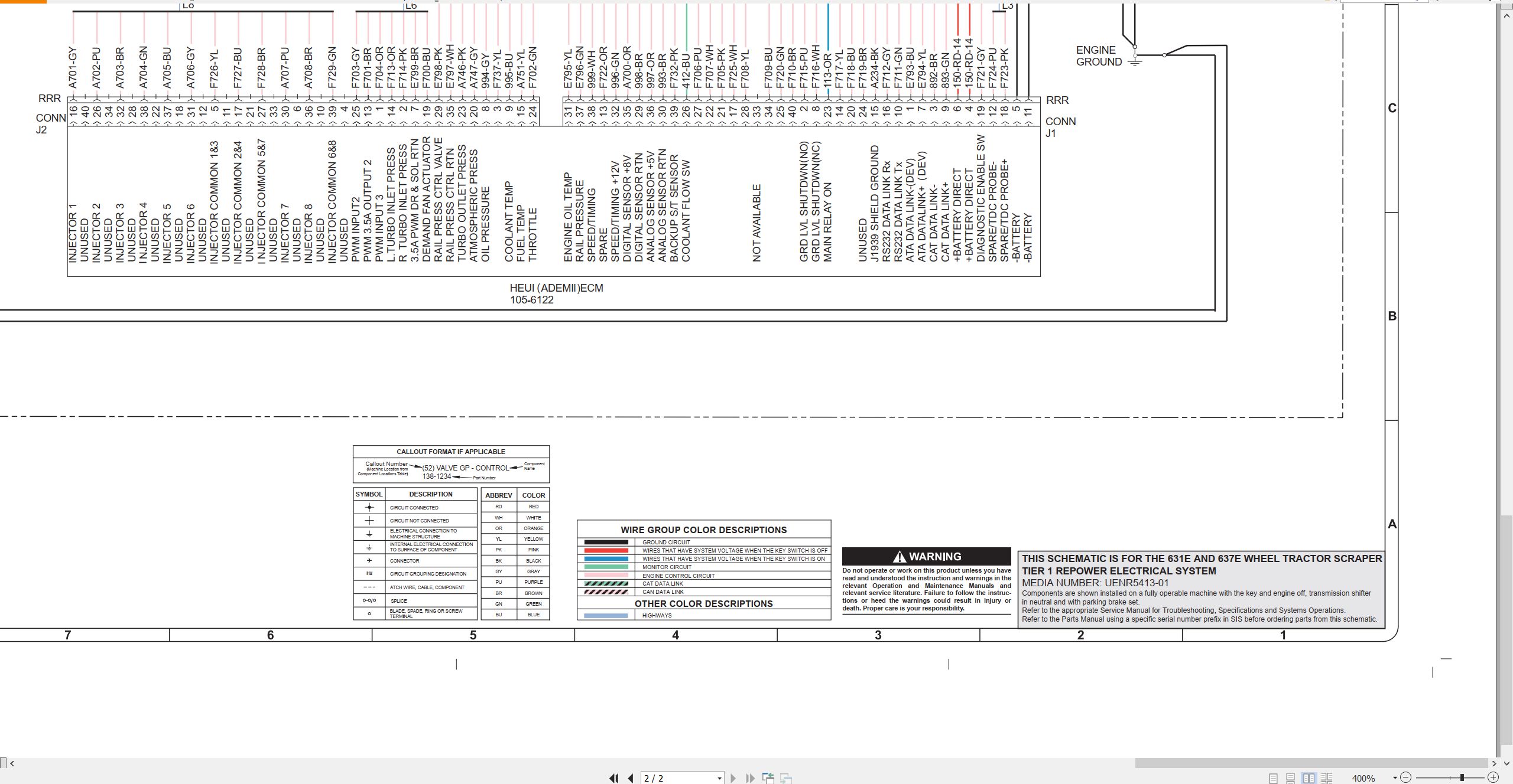 CAT Wheel Tractor Scraper 631E Tier 1 Electrical Schematic (2)