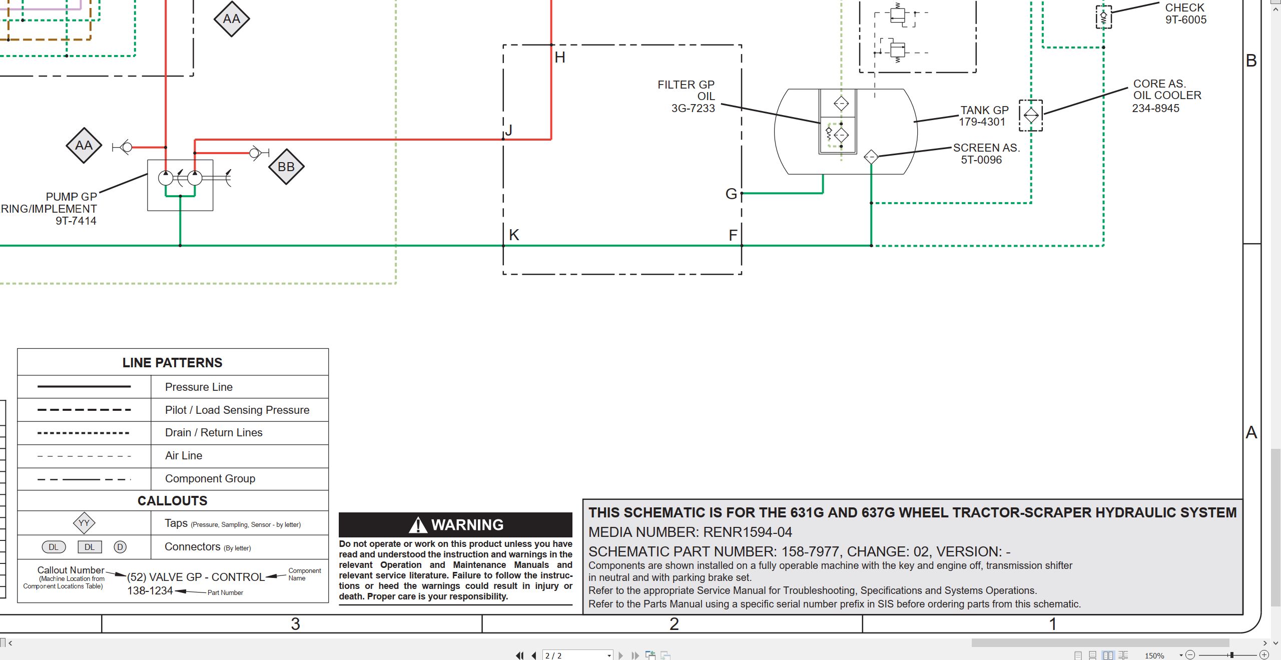 CAT Wheel Tractor Scraper 631G Electrical Hydraulic Schematic (3)