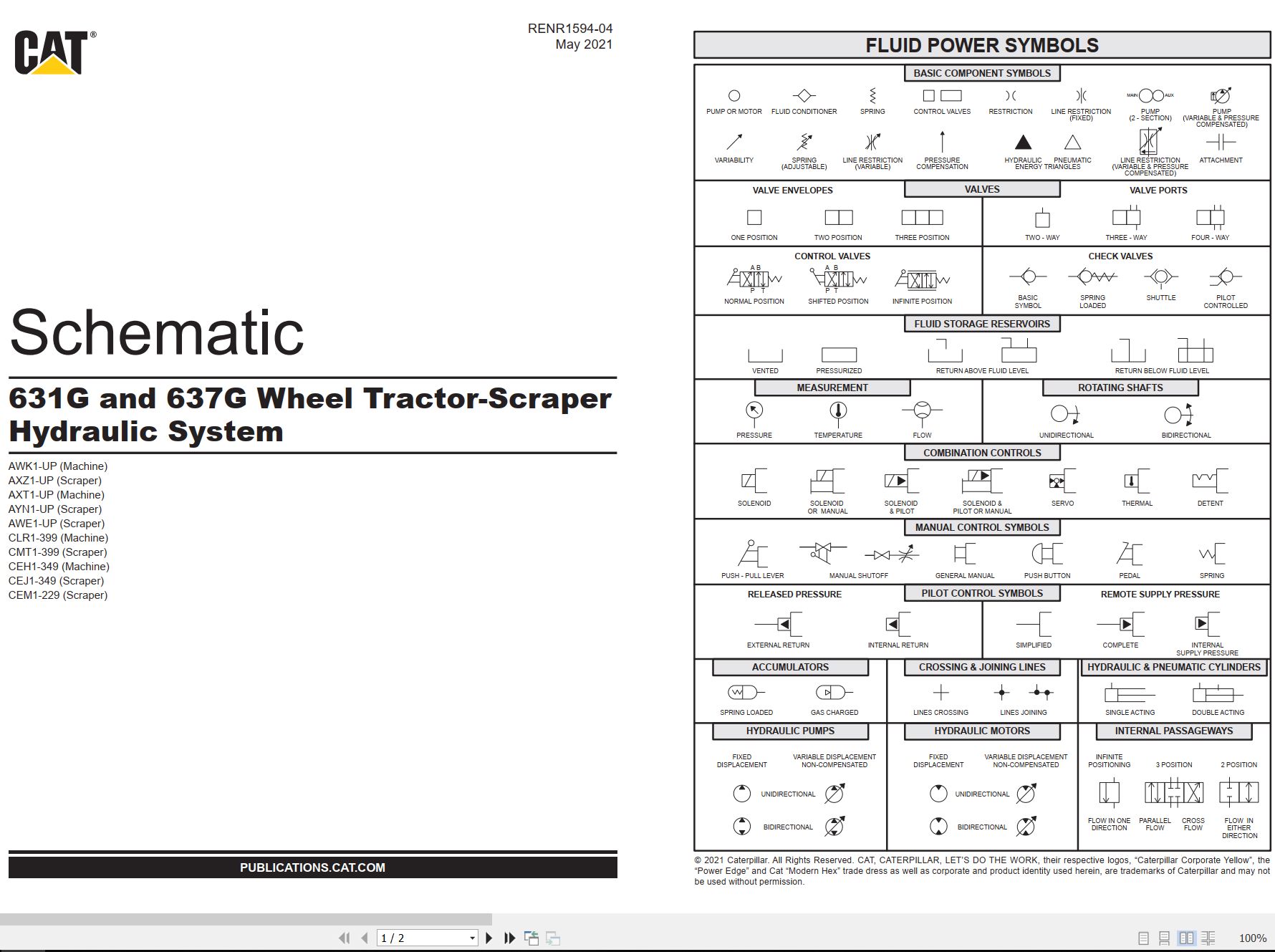 CAT Wheel Tractor Scraper 637G Electrical Hydraulic Schematic (3)