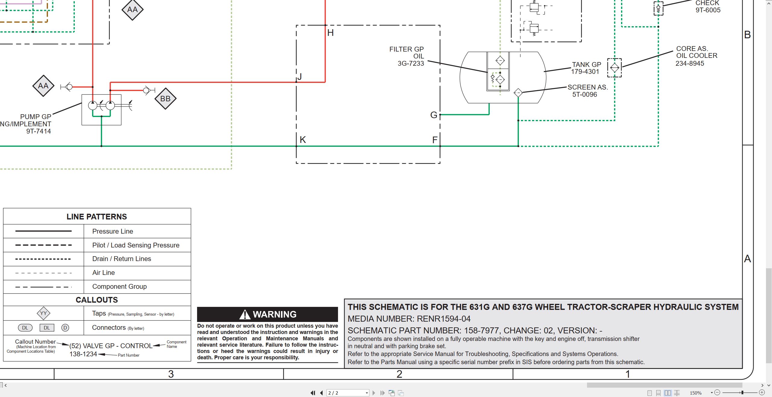 CAT Wheel Tractor Scraper 637G Electrical Hydraulic Schematic (4)