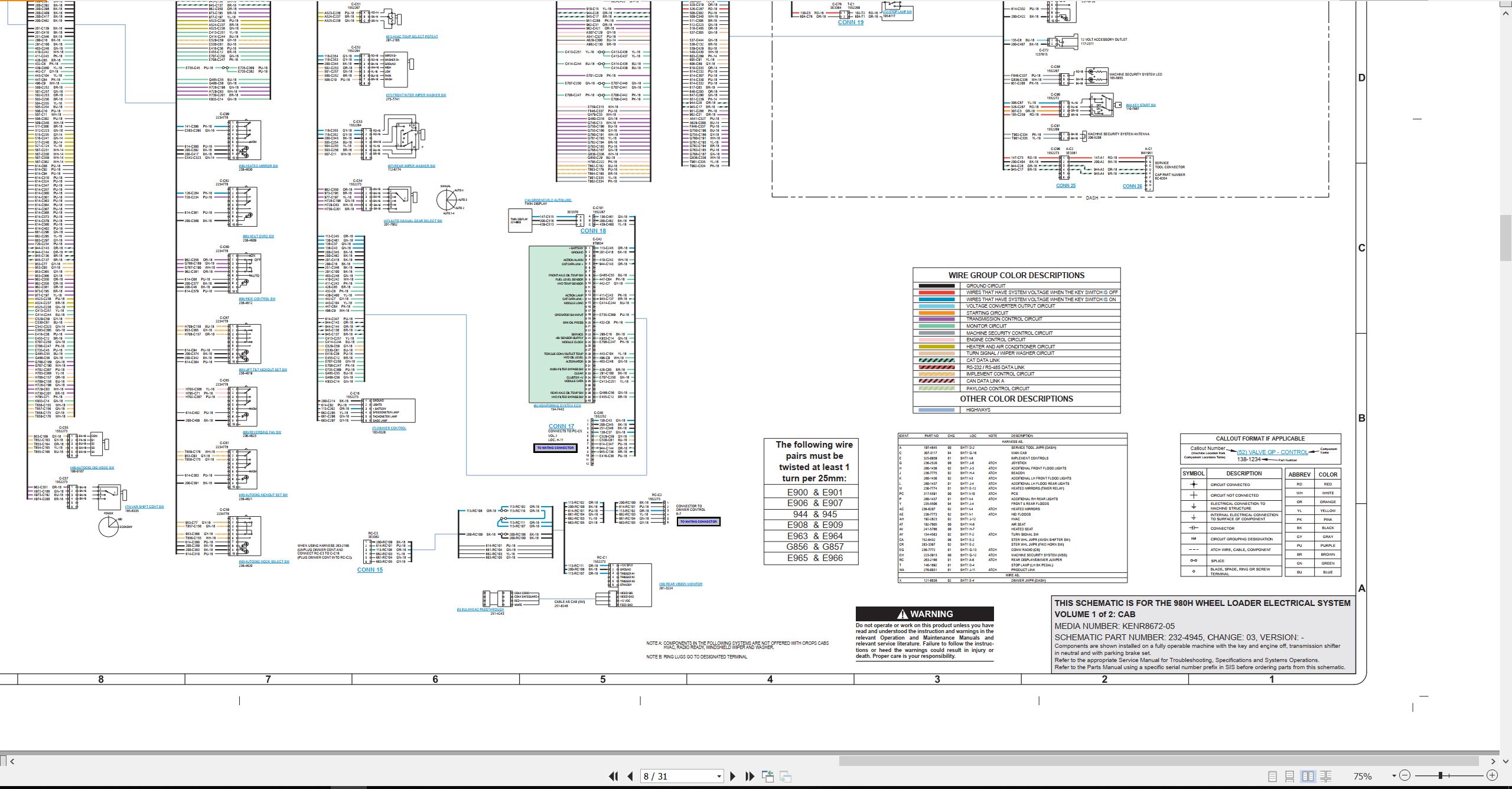 CAT Wheel Type Loader 980H Electrical Hydraulic Schematic (2)