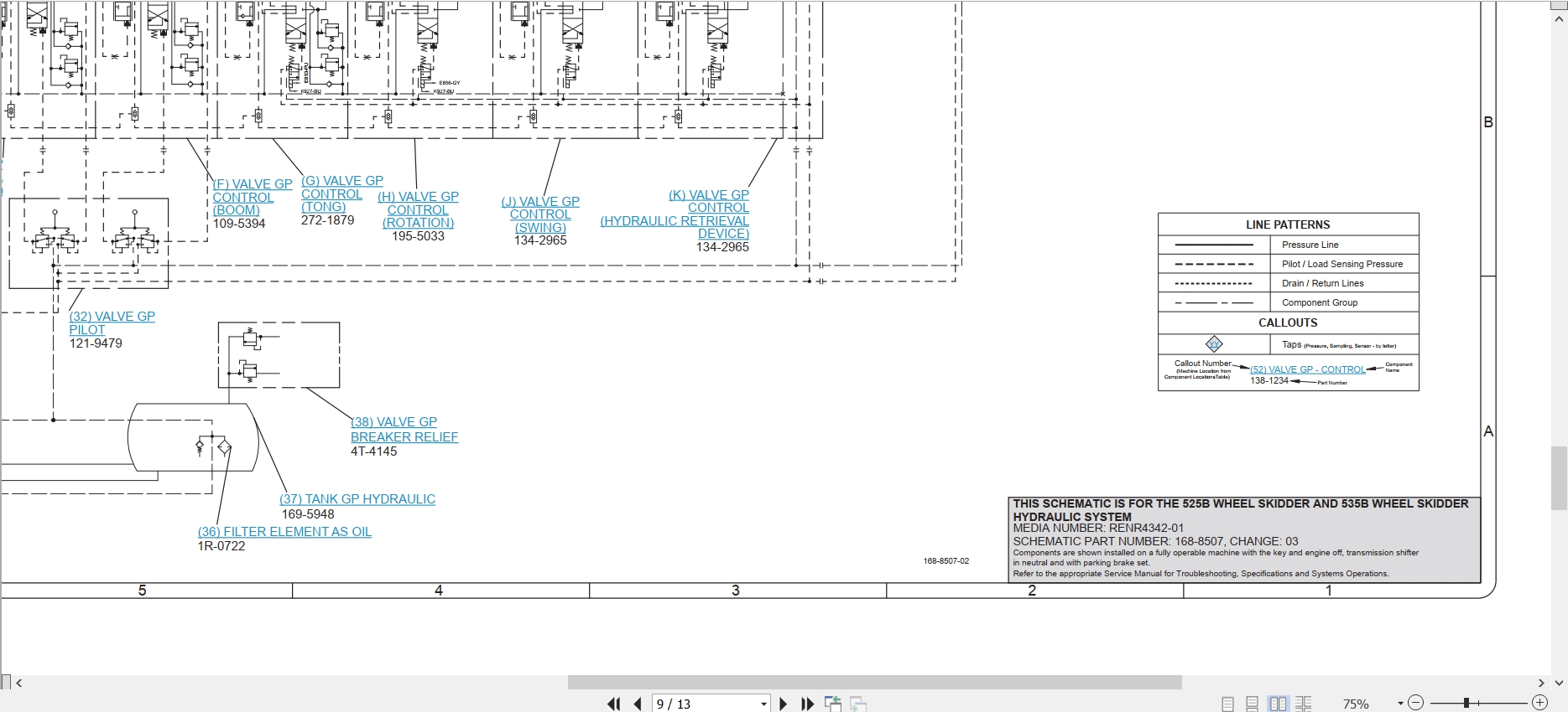 CAT Wheel Type Skidder 525B Electrical Hydraulic Schematic (3)