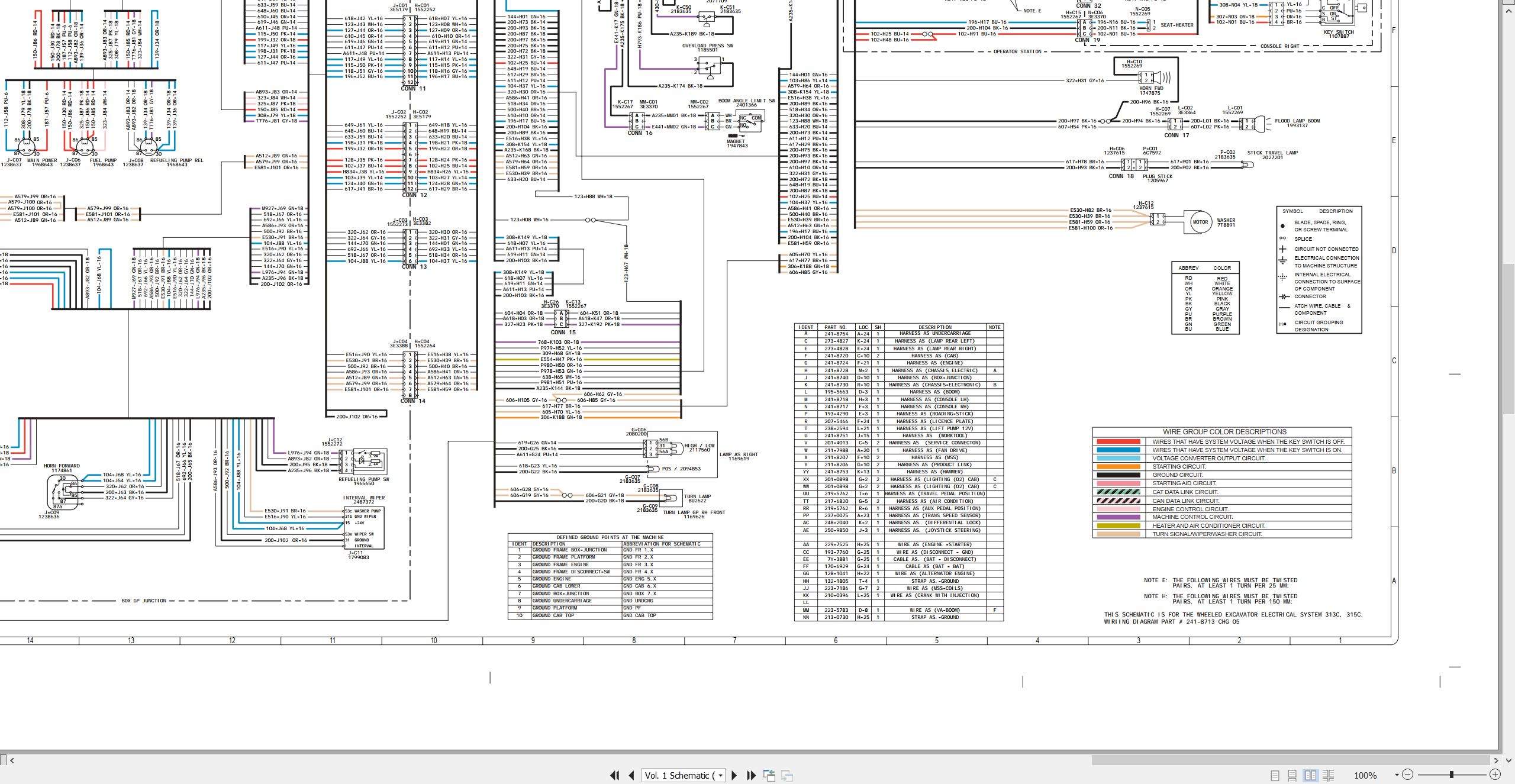 CAT Wheeled Excavator M313C Electrical Hydraulic Schematic (2)