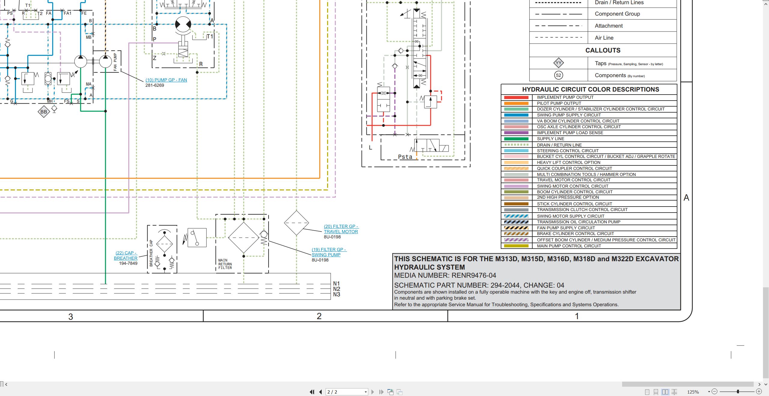 CAT Wheeled Excavator M313D Electrical Hydraulic Schematic (3)