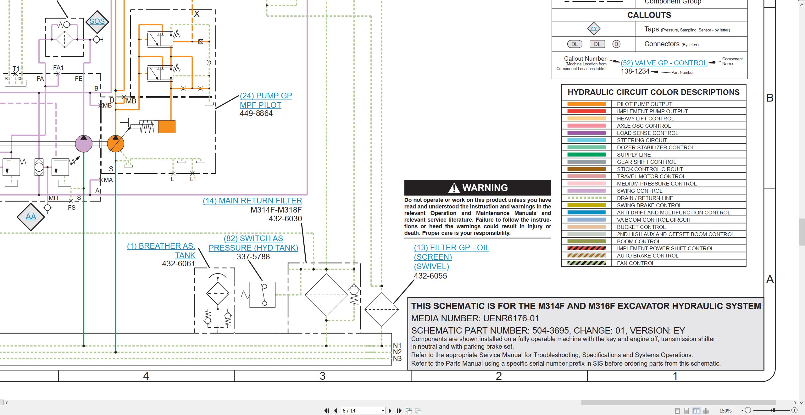 CAT Wheeled Excavator M314F Electrical Hydraulic Schematic (3)