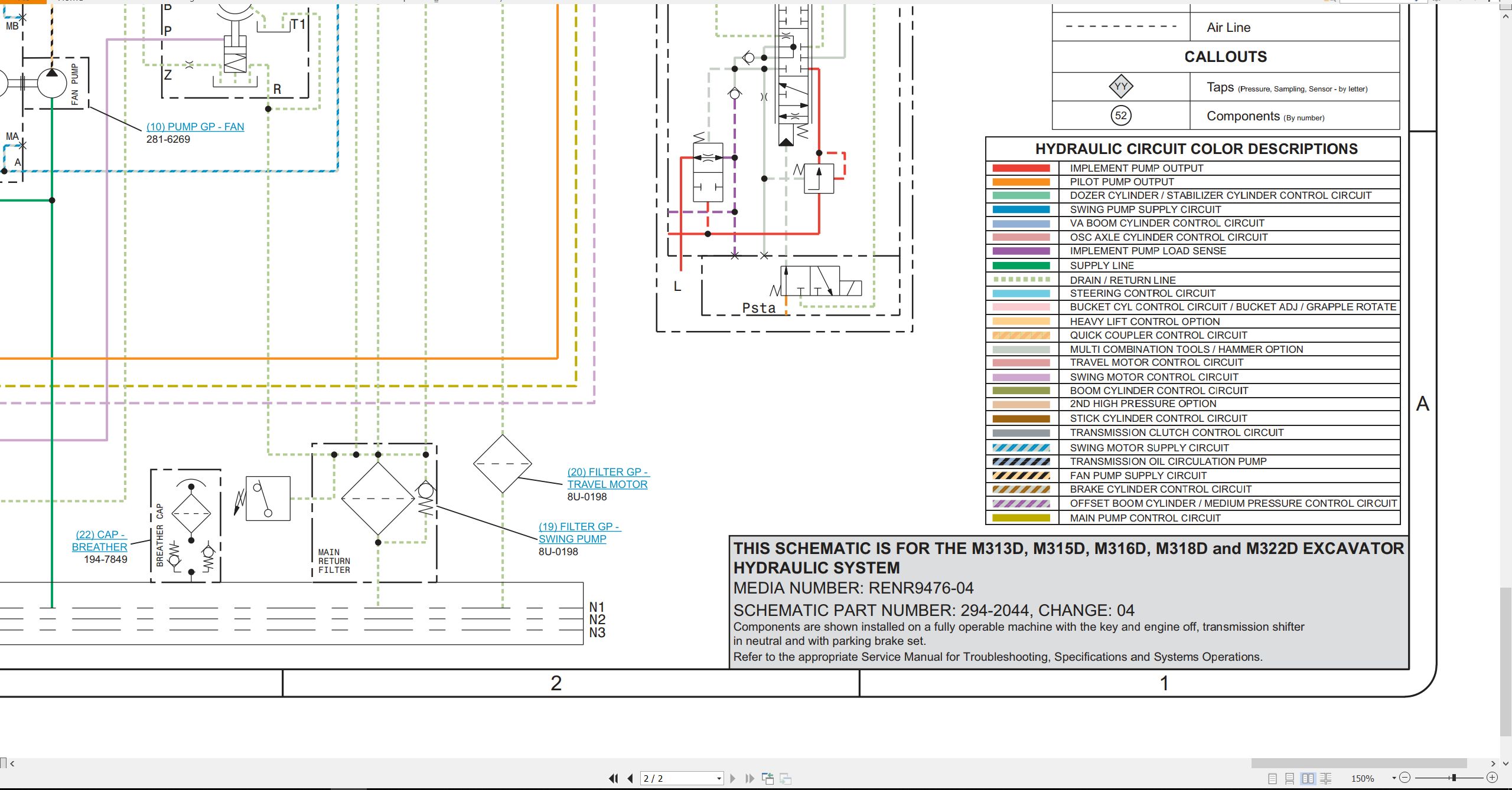 CAT Wheeled Excavator M315D Electrical Hydraulic Schematic (3)