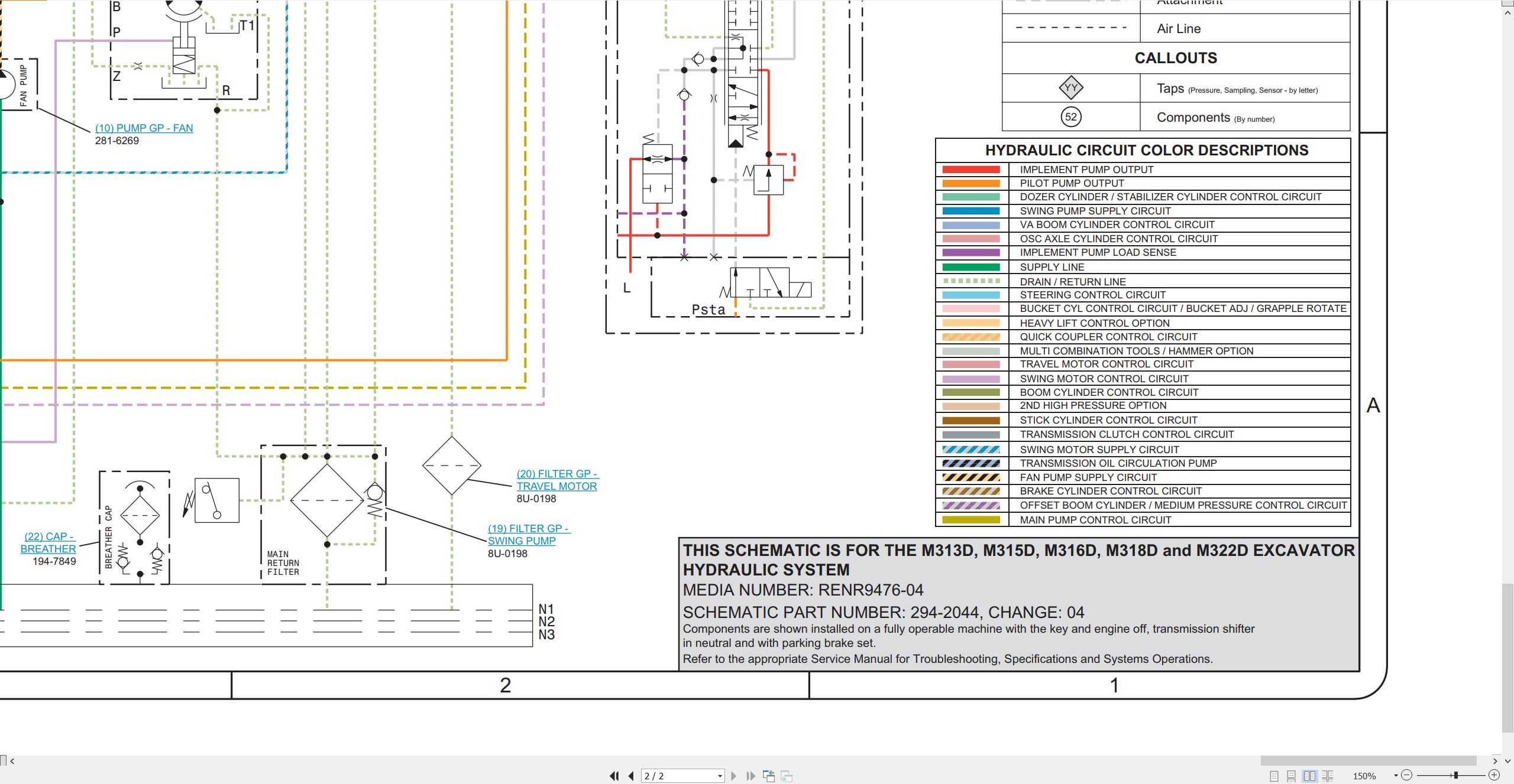 CAT Wheeled Excavator M316D Electrical Hydraulic Schematic (3)