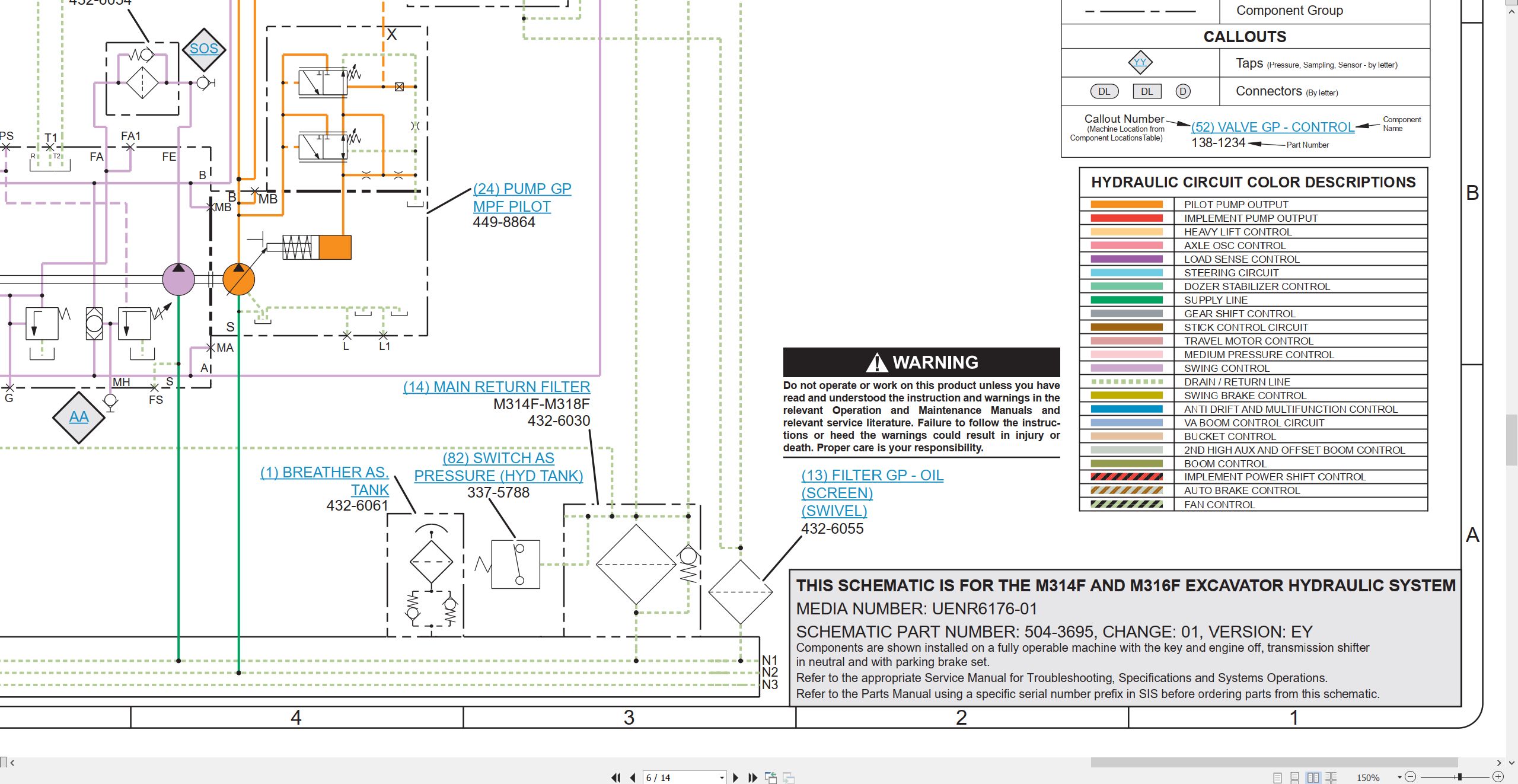 CAT Wheeled Excavator M316F Electrical Hydraulic Schematic (3)