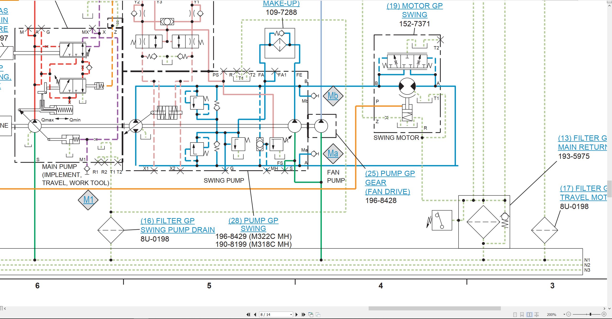 CAT Wheeled Excavator M318C MH M322C MH Hydraulic Schematic RENR9126 01 2013 (2)