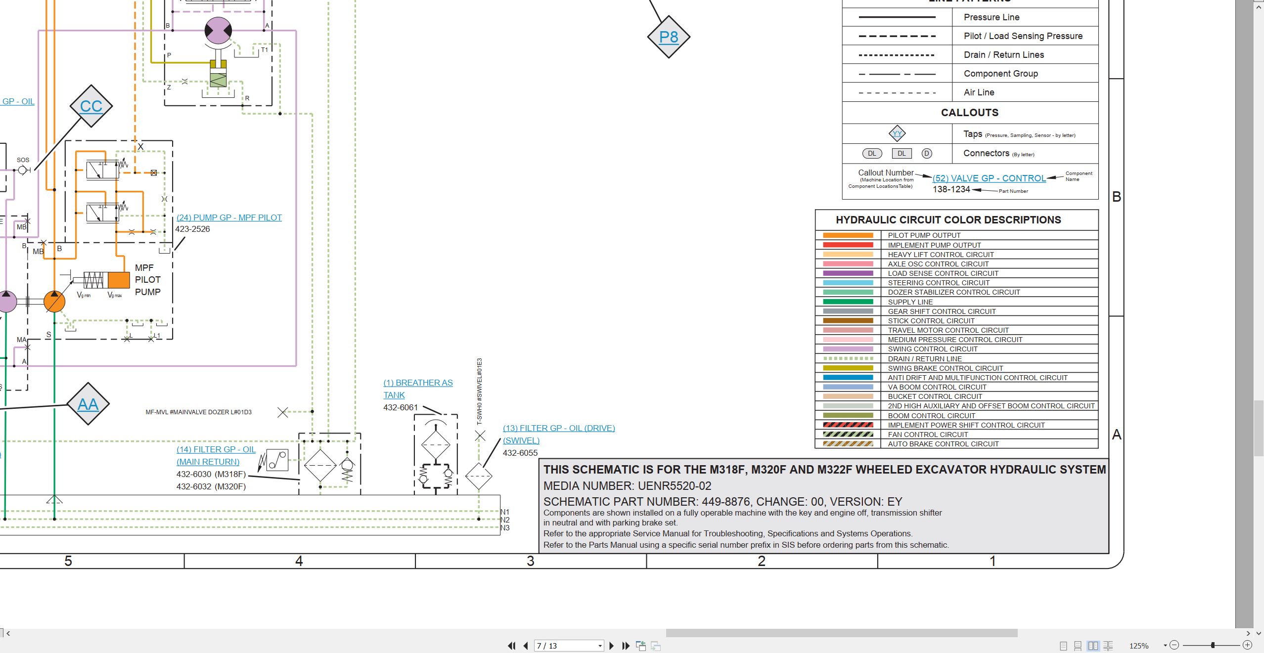 CAT Wheeled Excavator M318F Electrical Hydraulic Schematic (3)