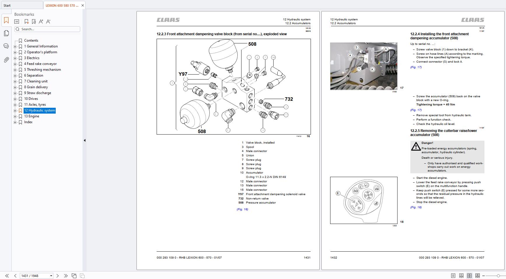CLAAS Combine Harvester Lexion 570 580 R (587) Repair Manual