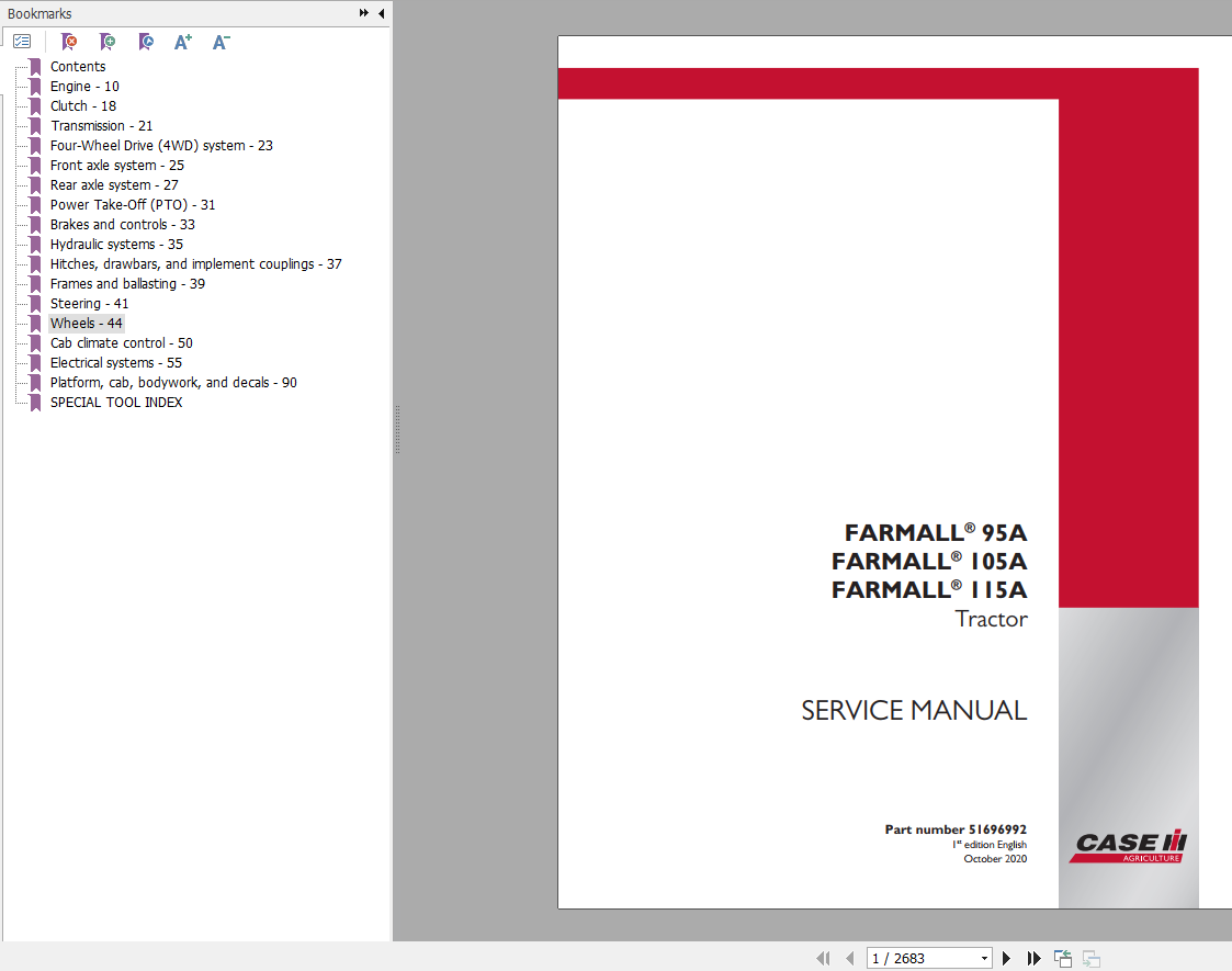 Case IH Tractor FARMALL 95A 105A 115A Service Manual 51696992 2