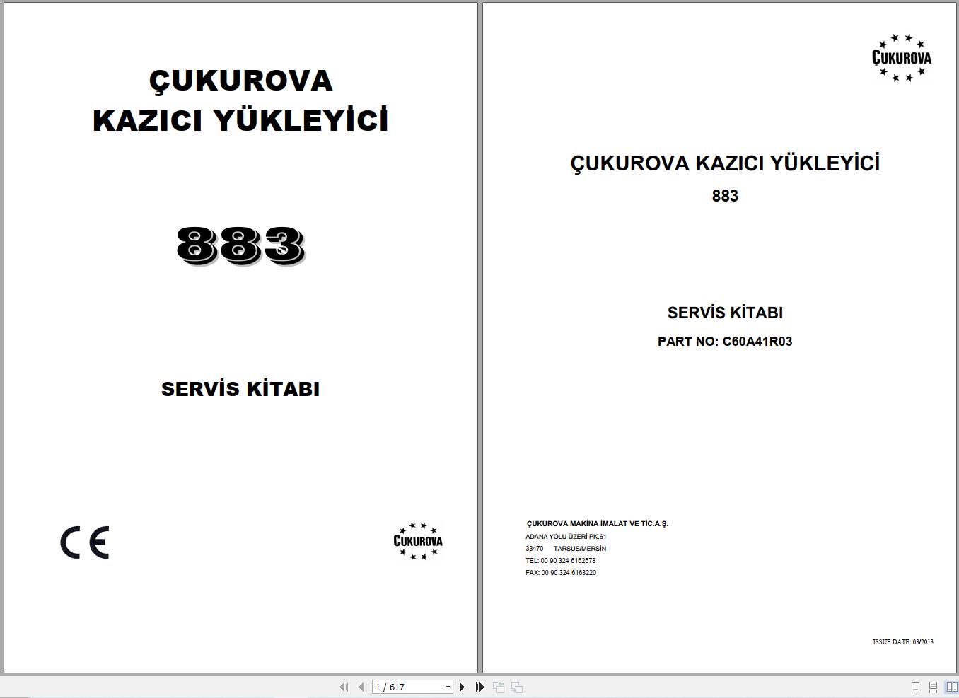 Cukurova Backhoe Loader 883 Service Manual C60A41R03 TR 1