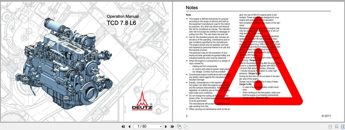 Deutz Engine TCD 7.8 L6 Operation Manual 03123790 2011 1