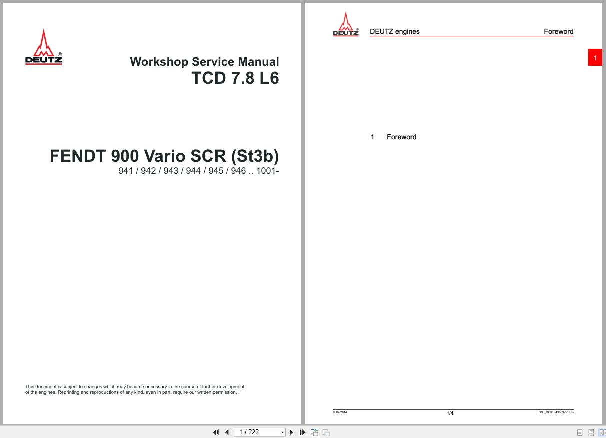Deutz Engine TCD 7.8 L6 Workshop Service Manual 2014 1