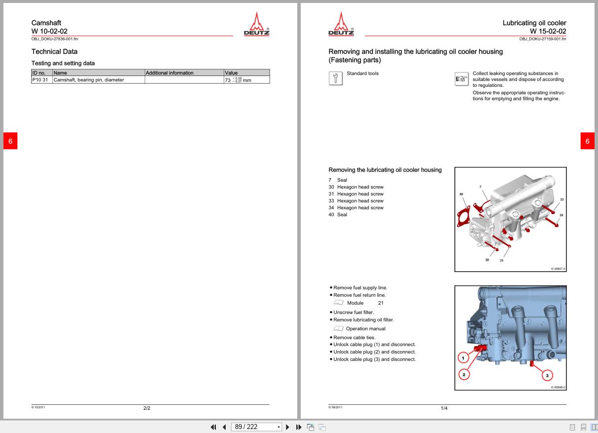 Deutz Engine TCD 7.8 L6 Workshop Service Manual 2014 2
