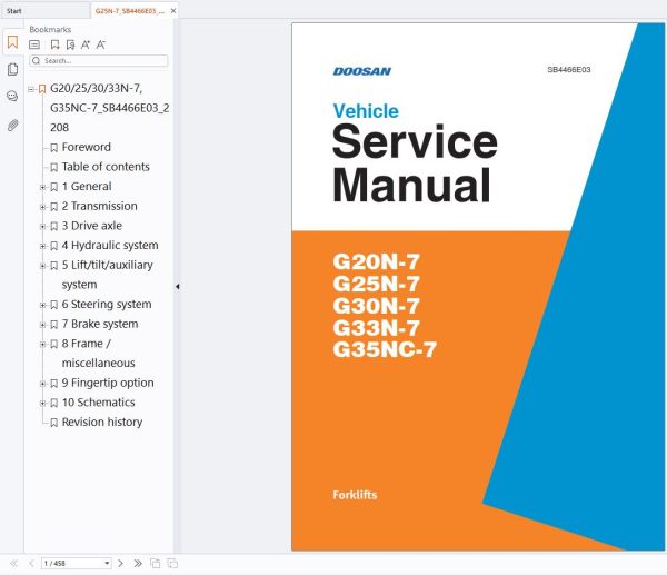 Doosan Forklift G20N 7 G25N 7 G30N 7 G33N 7 G35NC 7 Service Manual SB4466E03 (1)