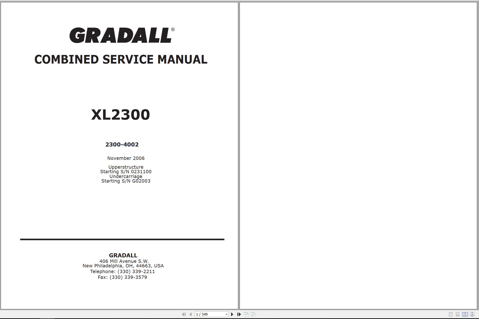 Gradall Excavator XL2300 Operators Parts Service Manual (1)