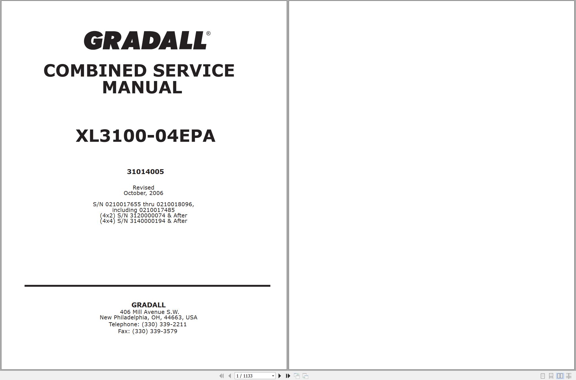 Gradall Excavator XL3100 Operators Parts Service Manual (1)