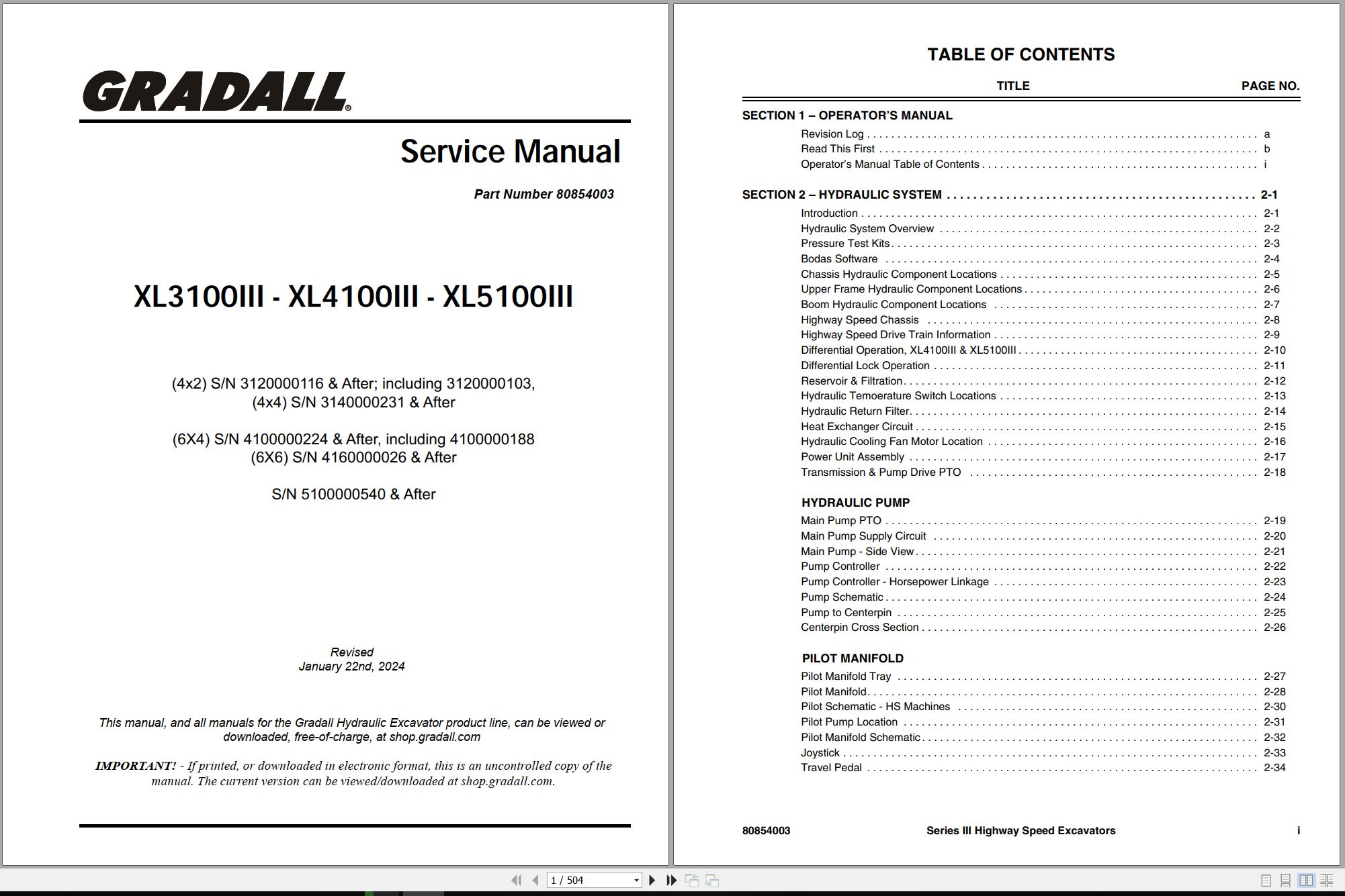 Gradall Excavator XL3100III Operators Parts Service Manual (1)