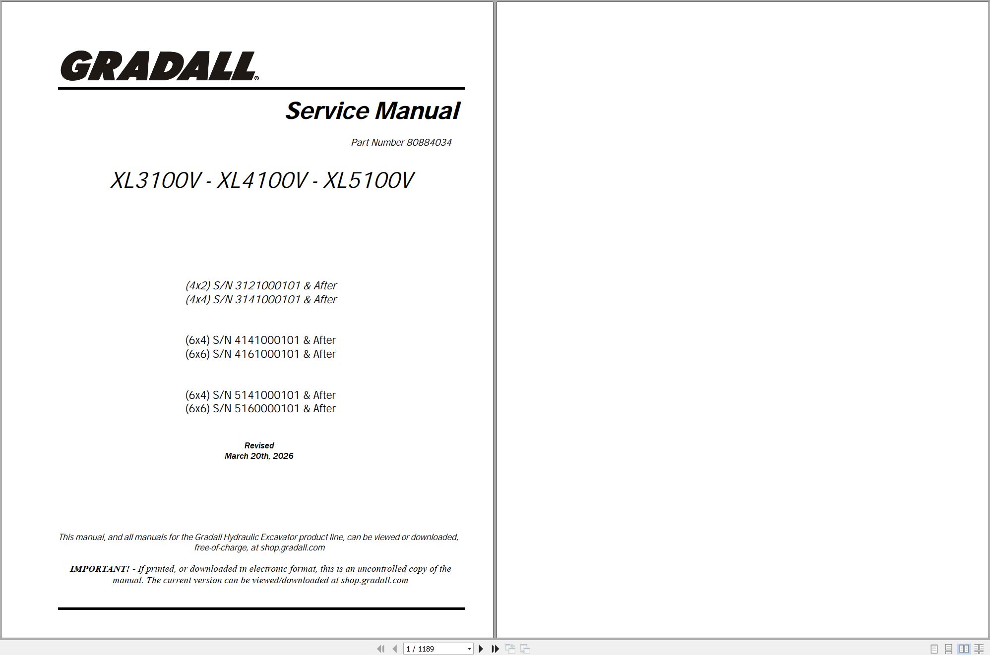 Gradall Excavator XL3100V Operators Parts Service Manual (1)