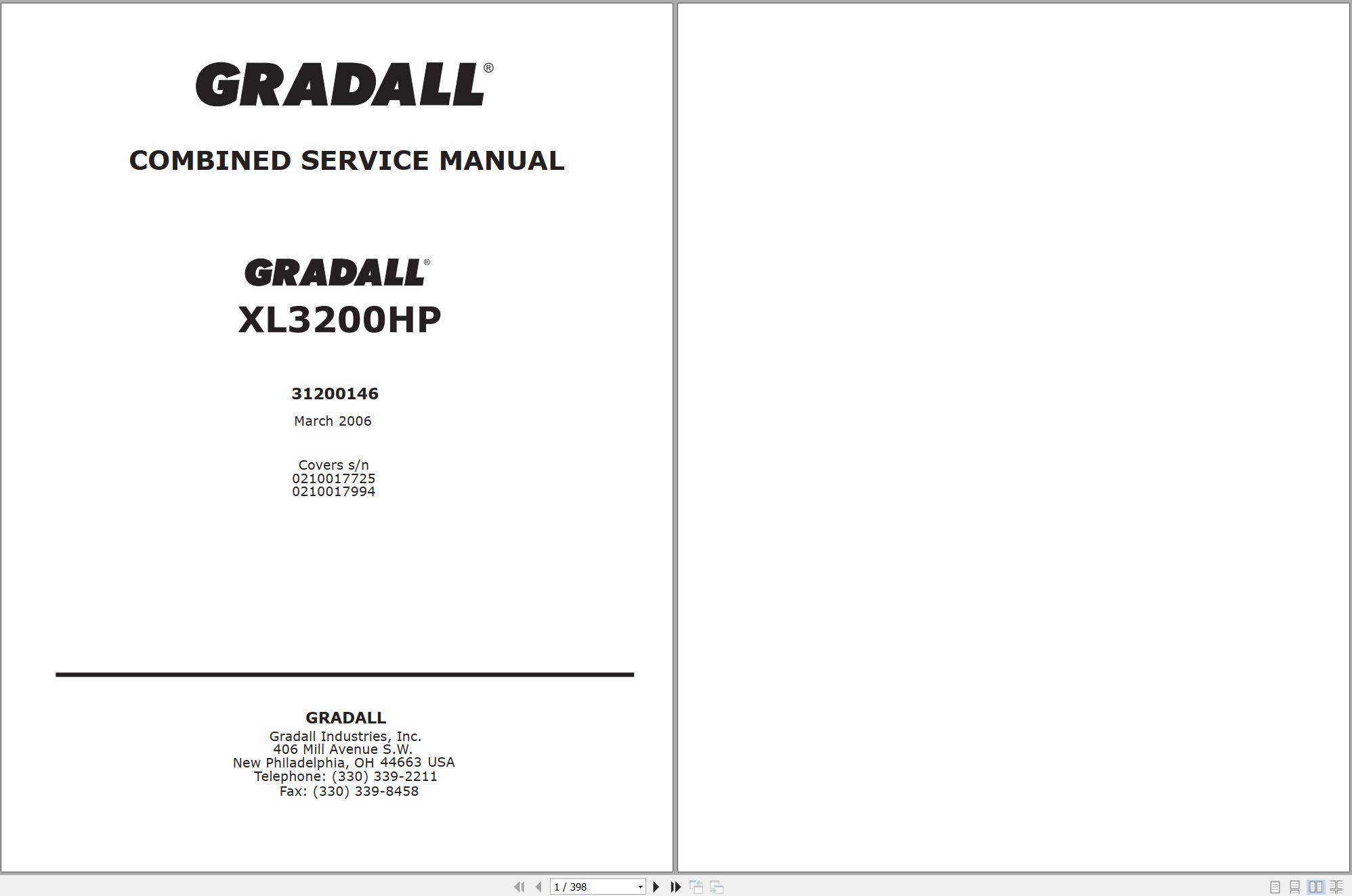 Gradall Excavator XL3200HP Operators Parts Service Manual (1)