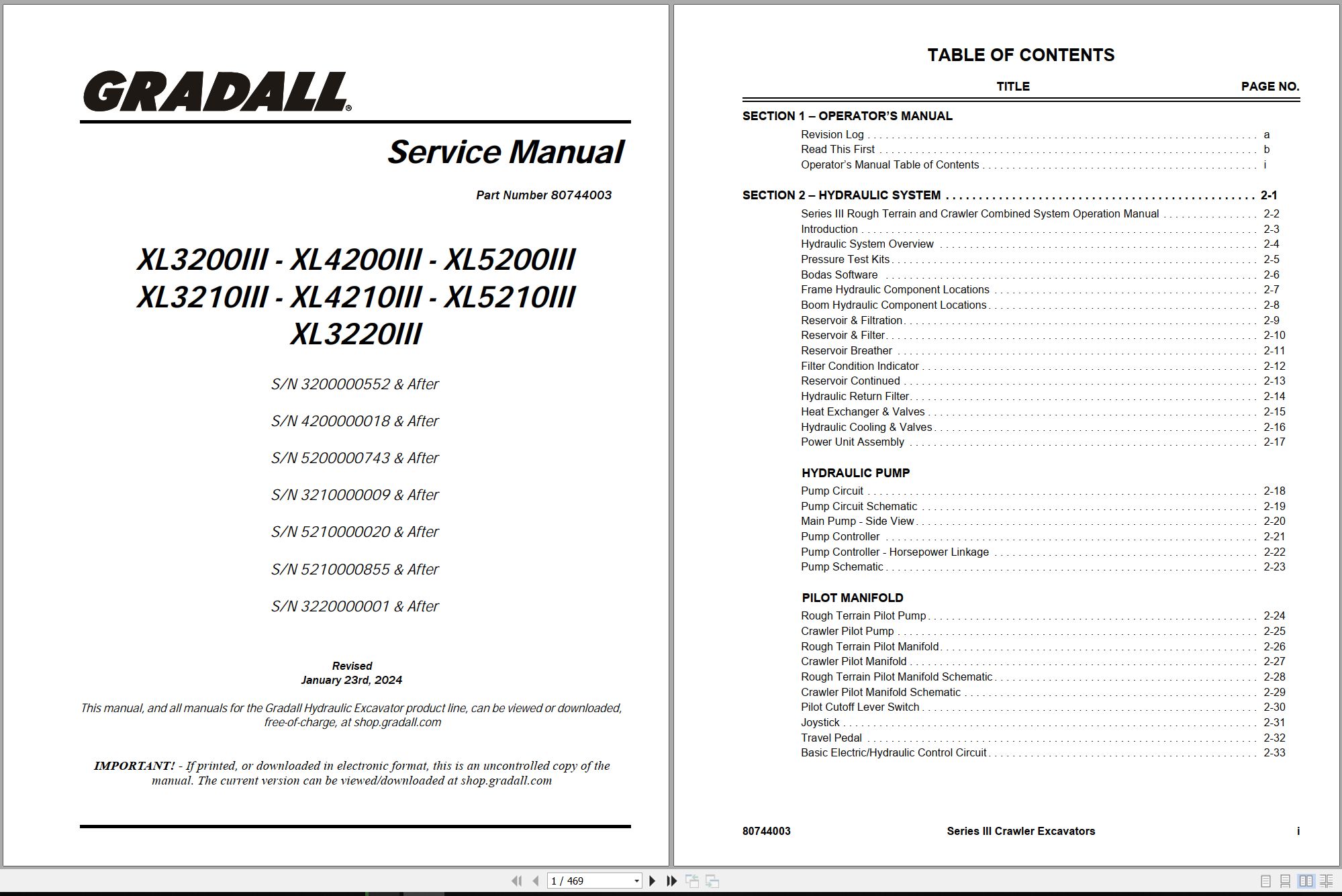 Gradall Excavator XL3200III Operators Parts Service Manual (1)