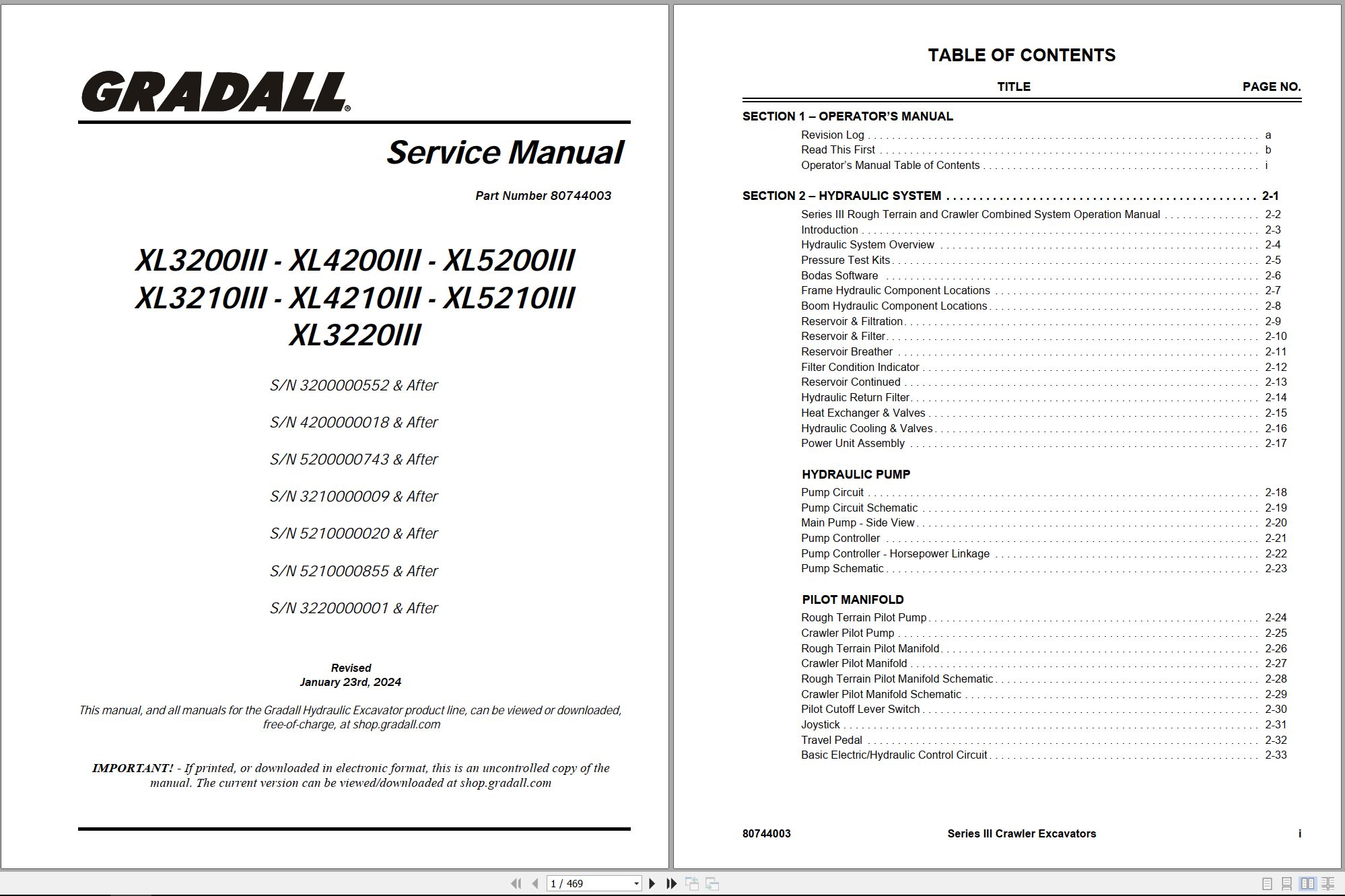 Gradall Excavator XL3210III Operators Parts Service Manual IT EN (1)
