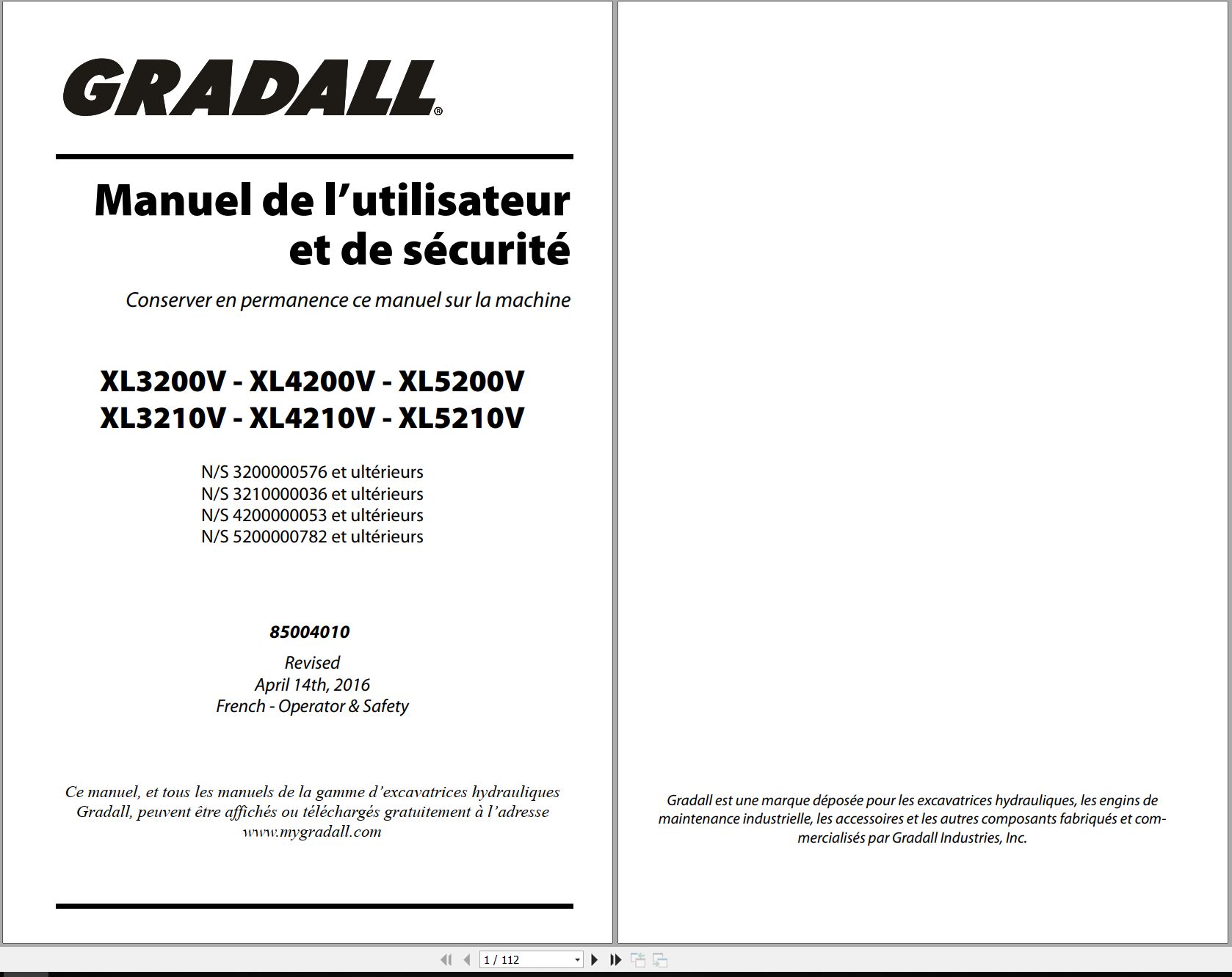 Gradall Excavator XL3210V Operators Parts Manual EN FR (1)