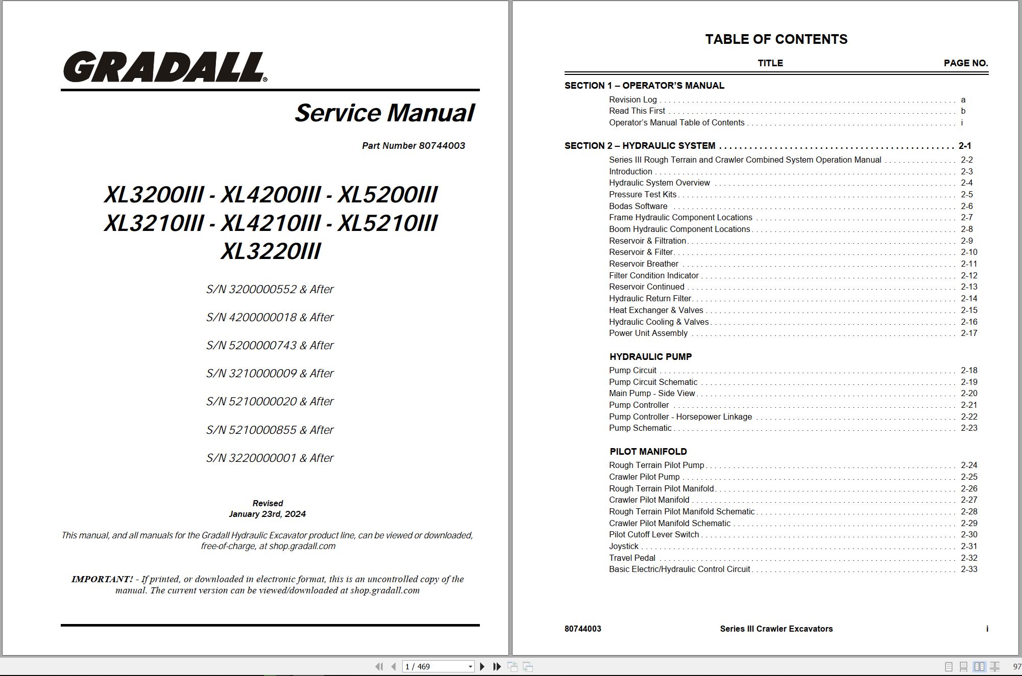 Gradall Excavator XL3220III Operators Parts Service Manual (1)