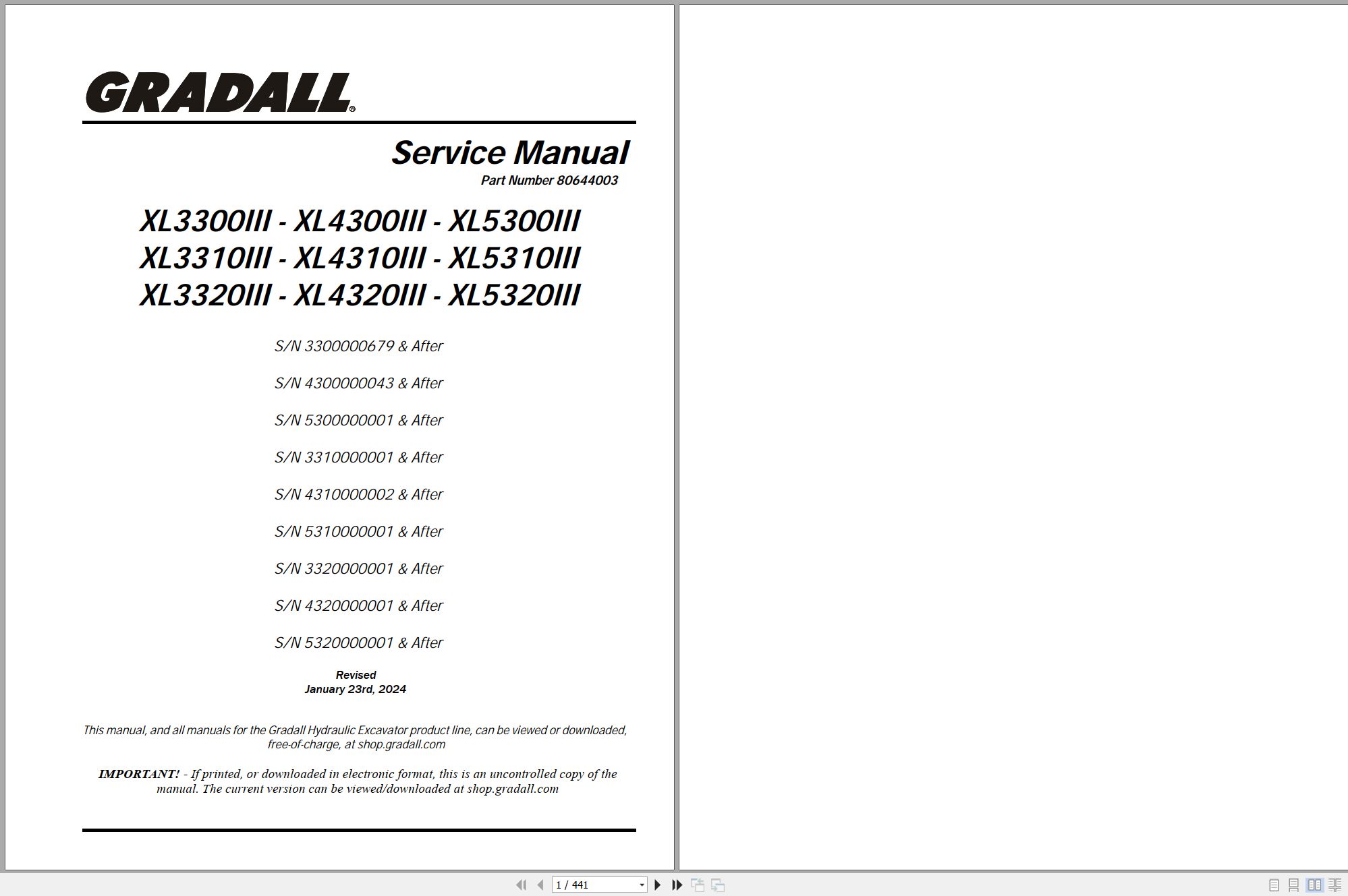 Gradall Excavator XL3310III Operators Parts Service Manual (1)