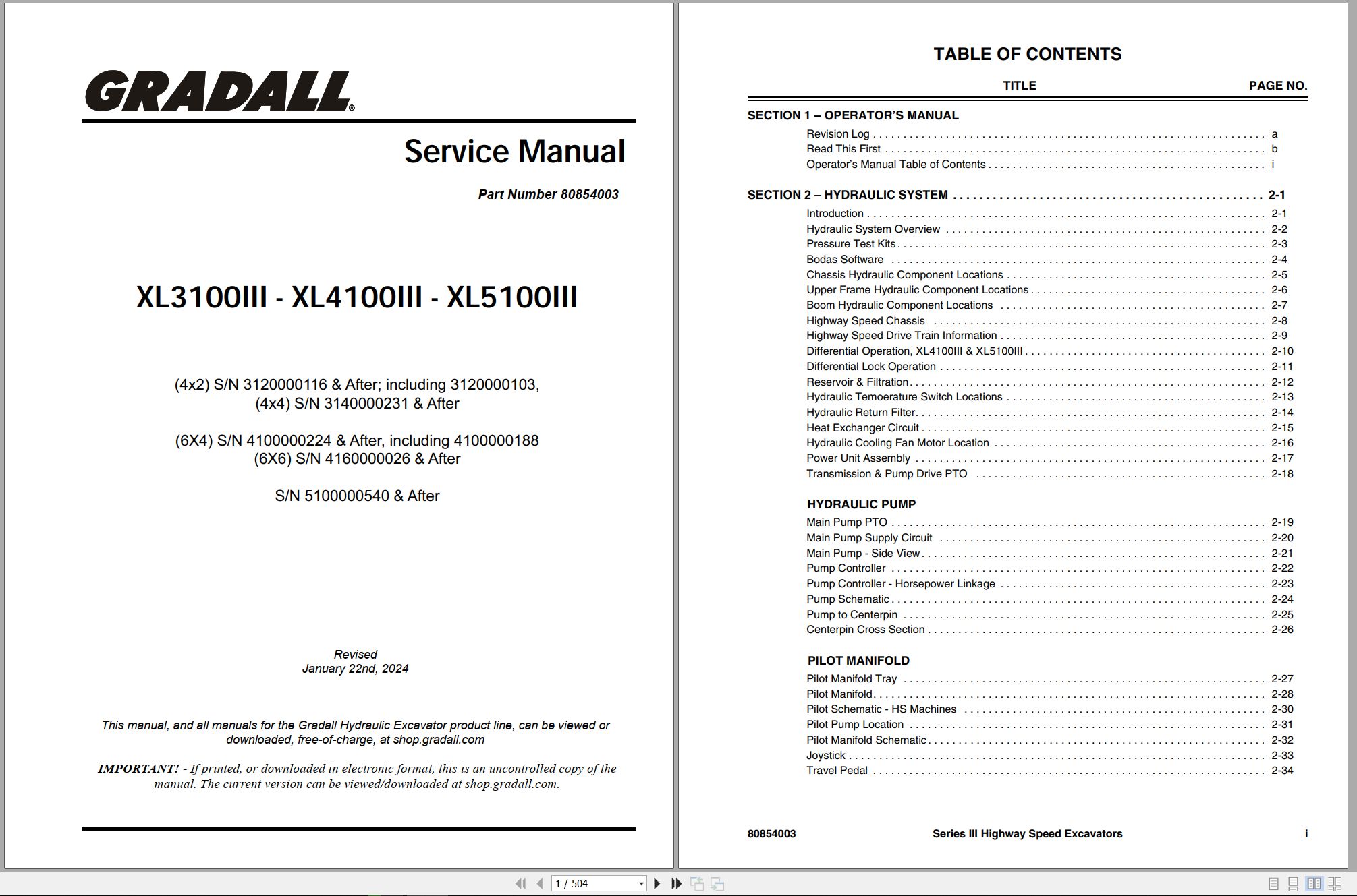 Gradall Excavator XL4100III Operators Parts Service Manual (1)