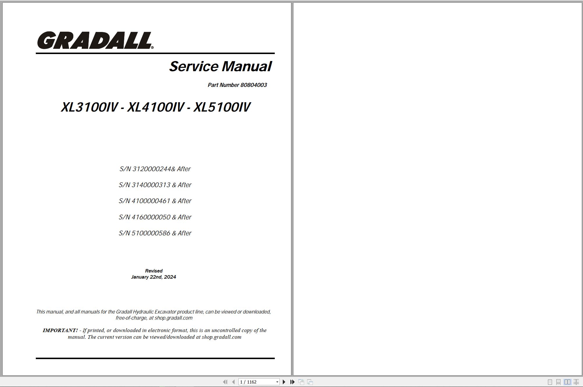 Gradall Excavator XL4100IV Operators Parts Service Manual KO EN ES (1)