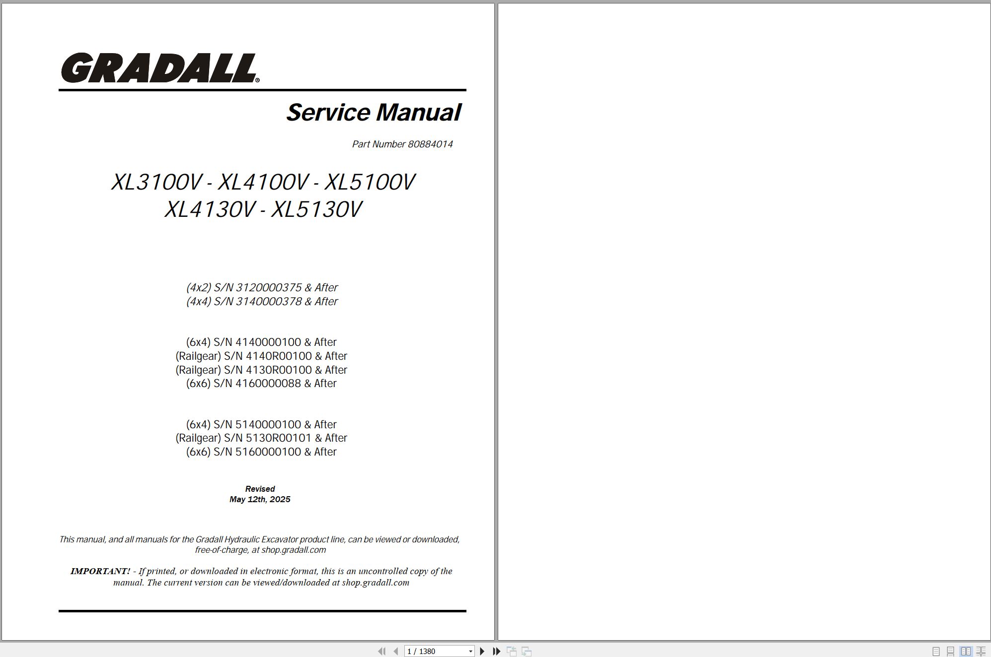 Gradall Excavator XL4100V Operators Parts Service Manual (1)