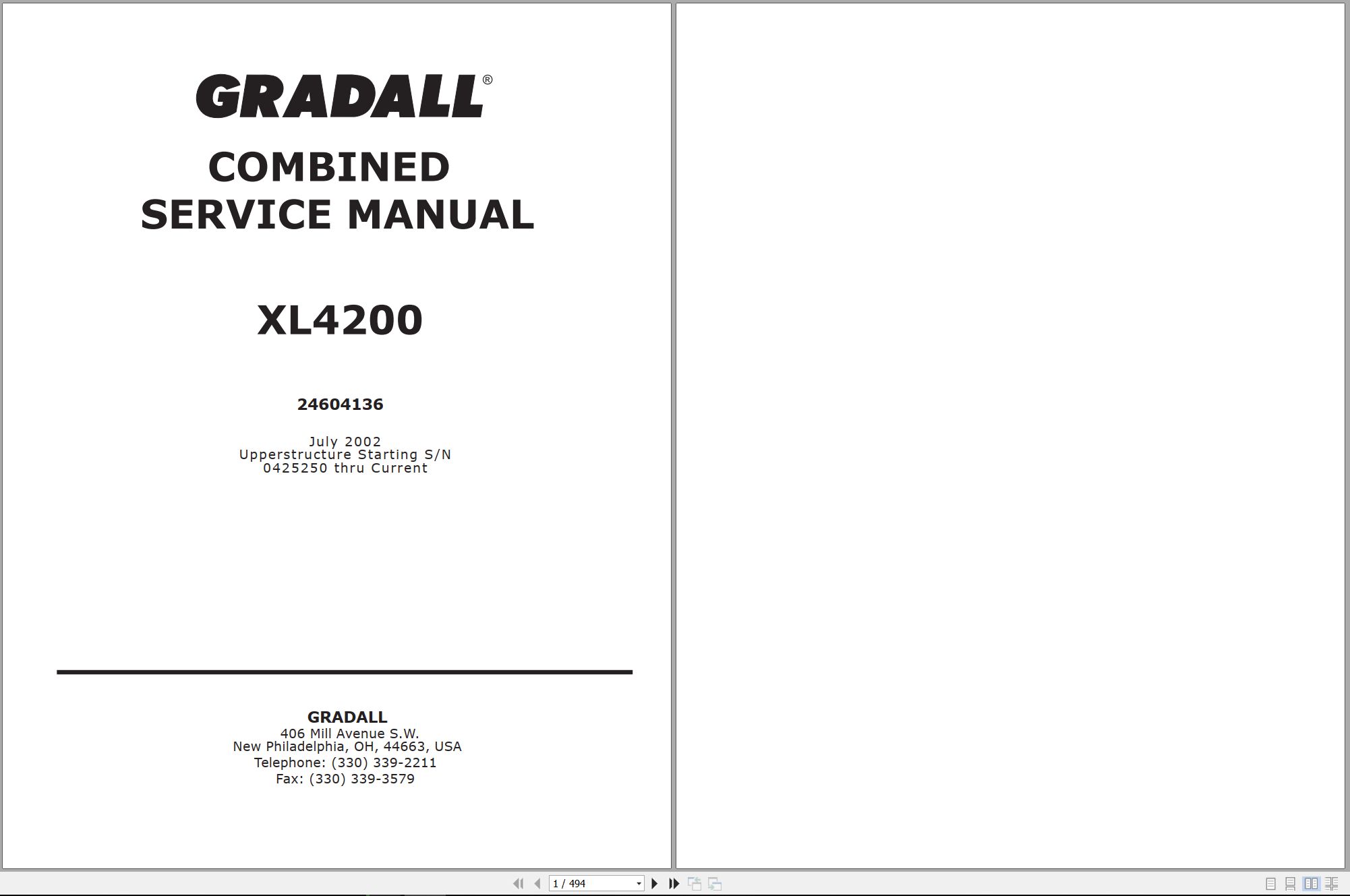 Gradall Excavator XL4200 Operators Parts Service Manual (1)