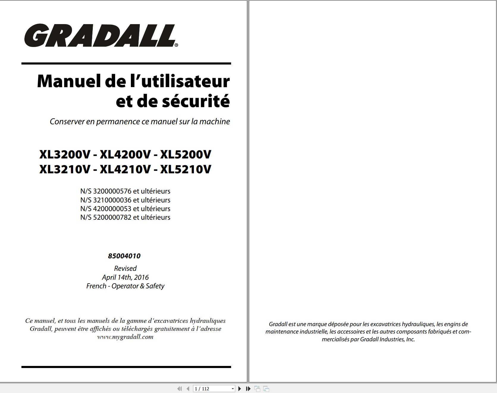 Gradall Excavator XL4200V Operators Parts Service Manual EN FR (1)